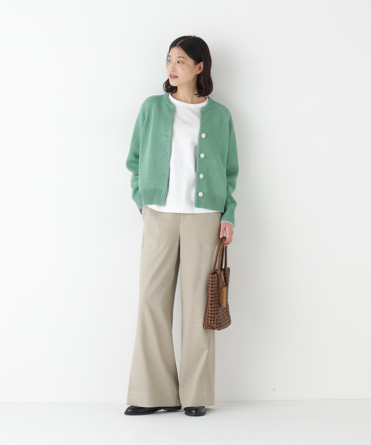 ≪定番 / 洗える≫ギマコットンキーネックニットカーディガン