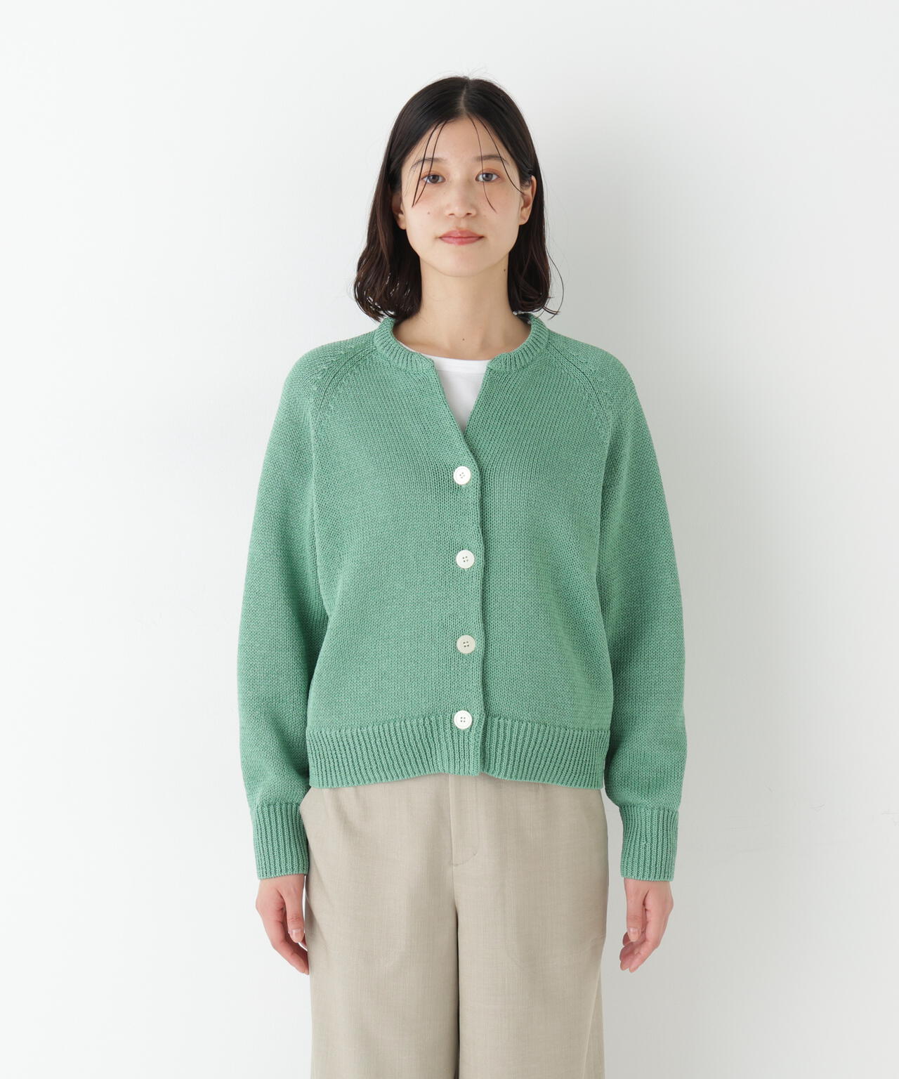 ≪定番 / 洗える≫ギマコットンキーネックニットカーディガン