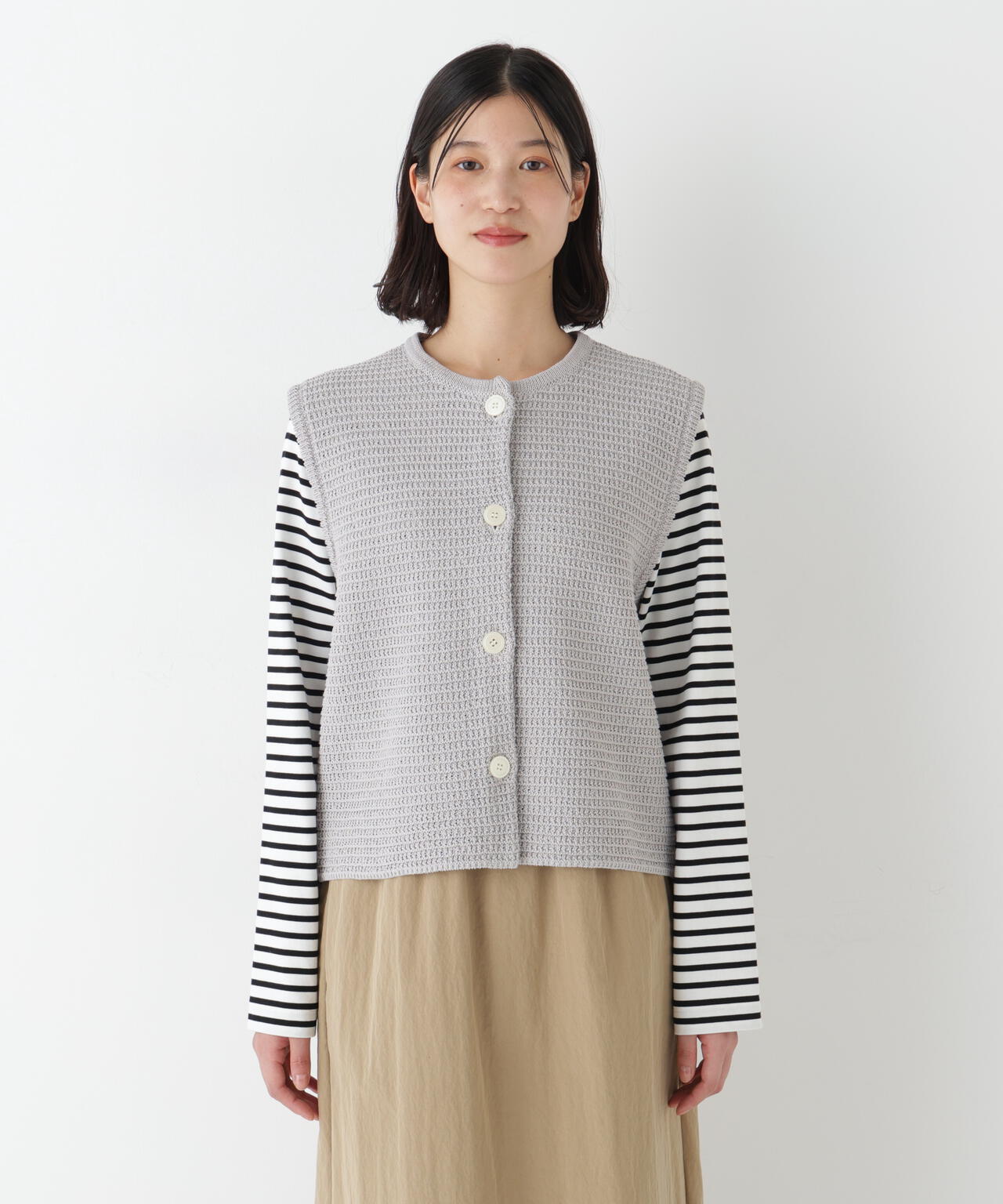 ≪定番 / 洗える≫ギマコットン地柄ニットベスト