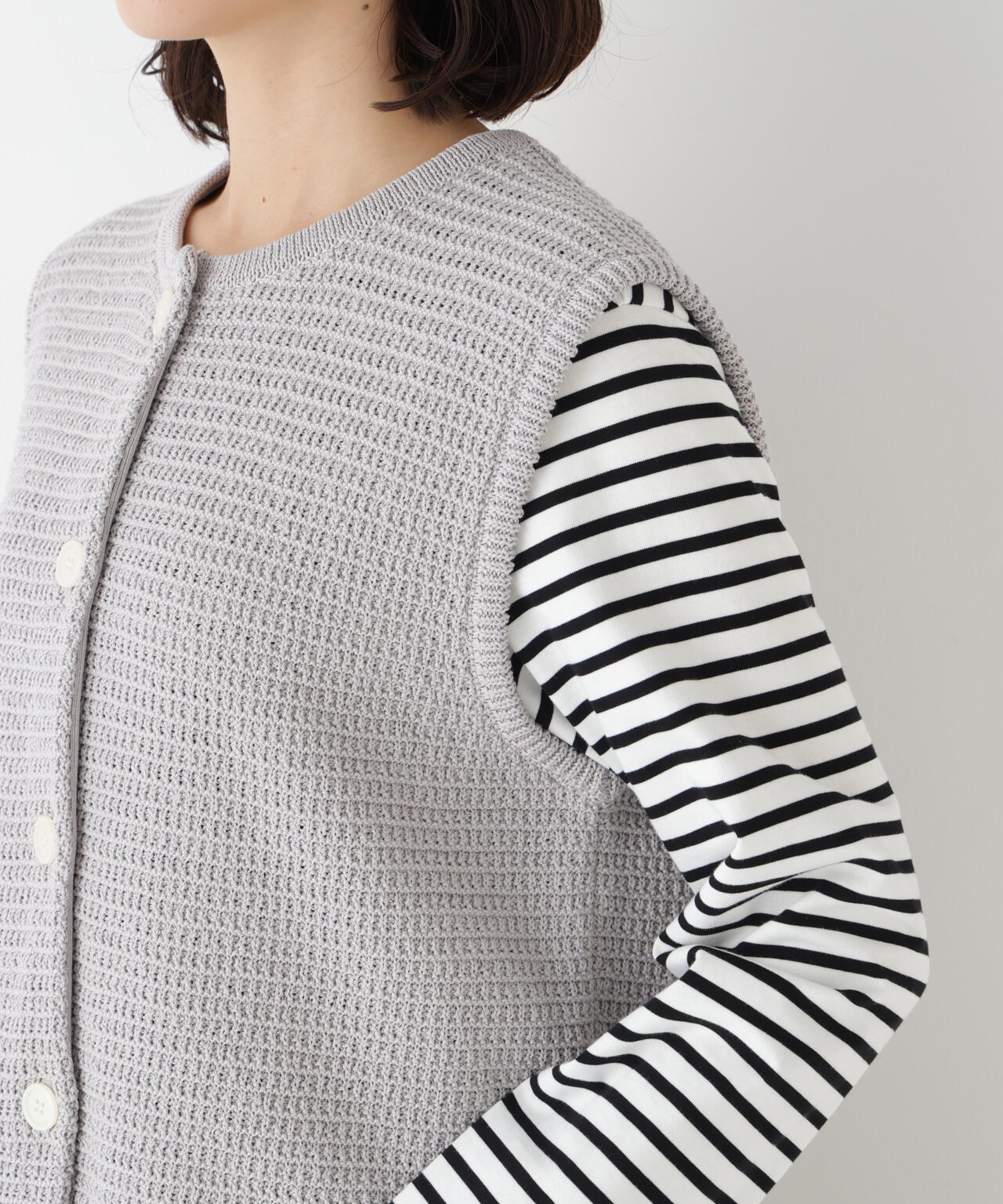 ≪定番 / 洗える≫ギマコットン地柄ニットベスト