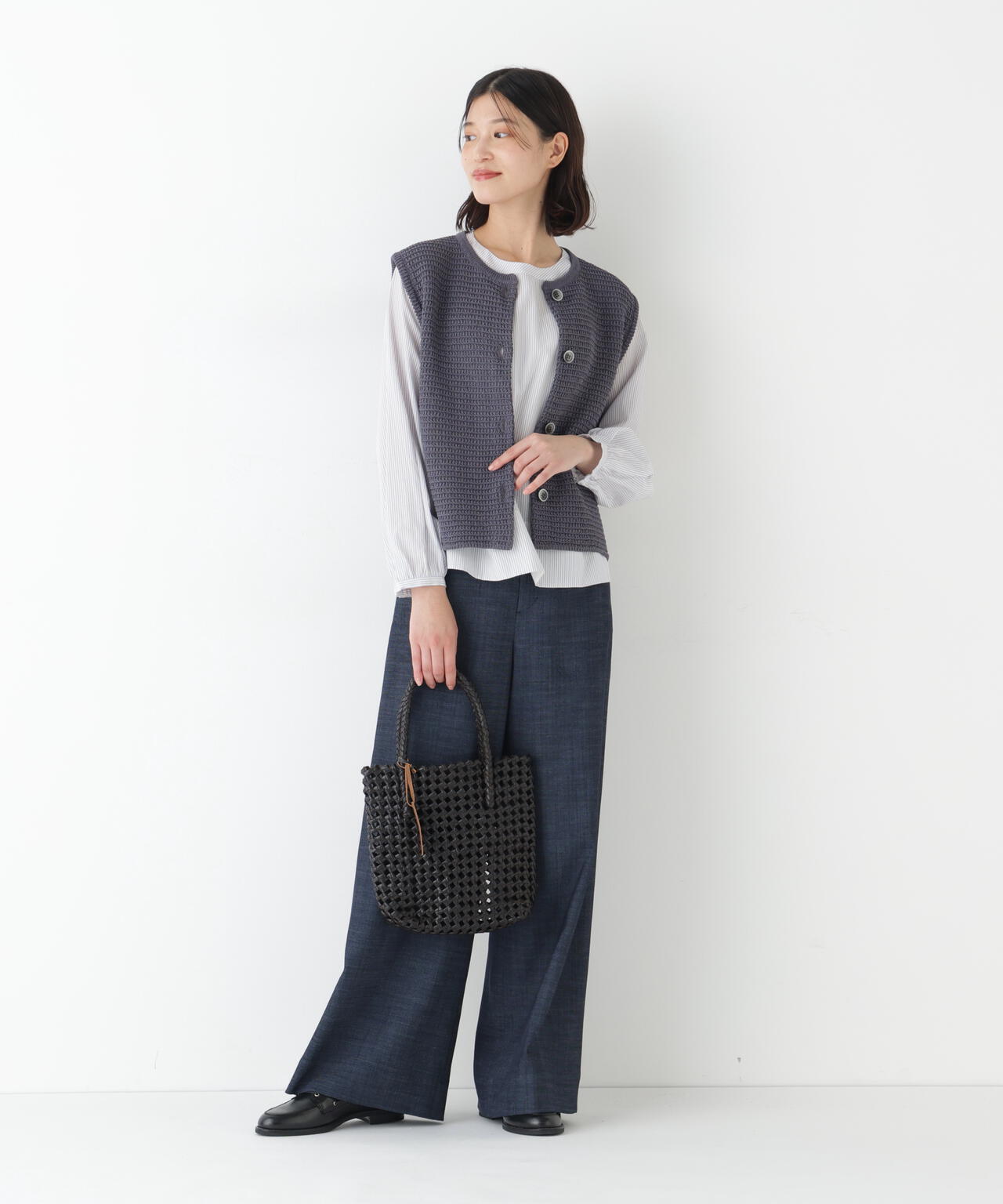 ≪定番 / 洗える≫ギマコットン地柄ニットベスト