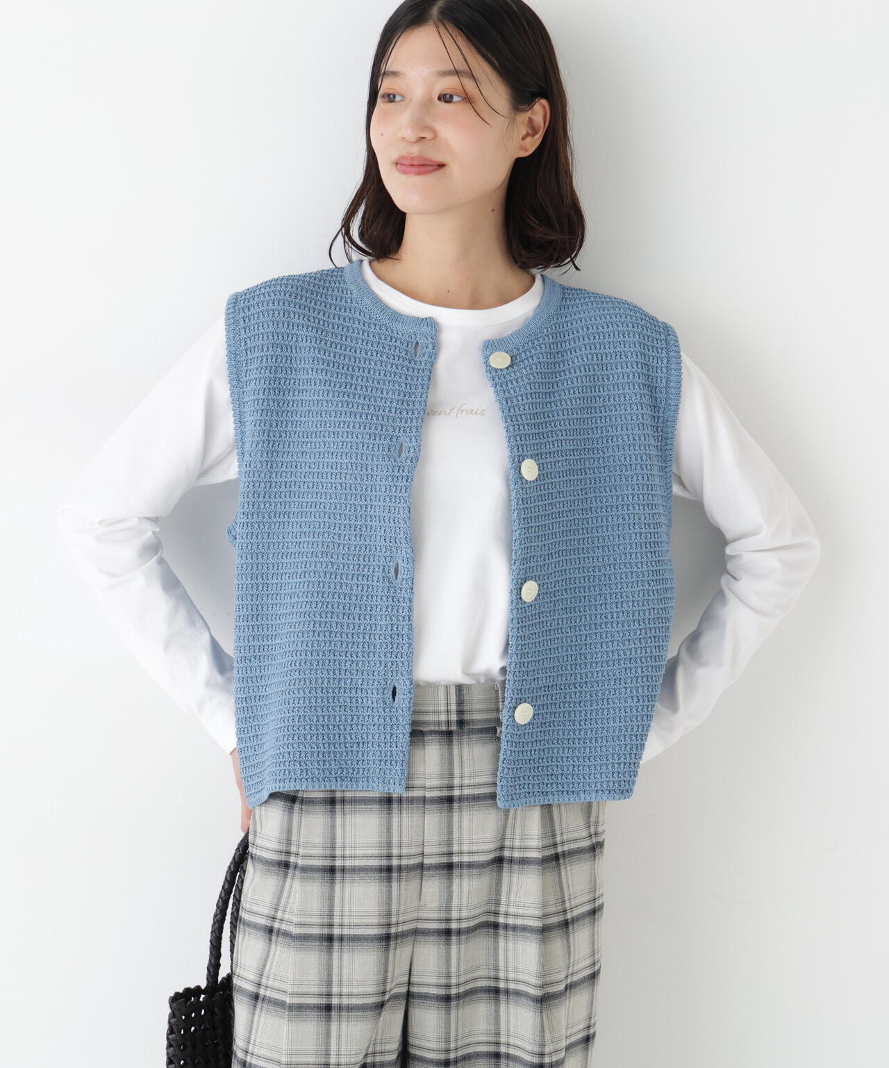 ≪定番 / 洗える≫ギマコットン地柄ニットベスト