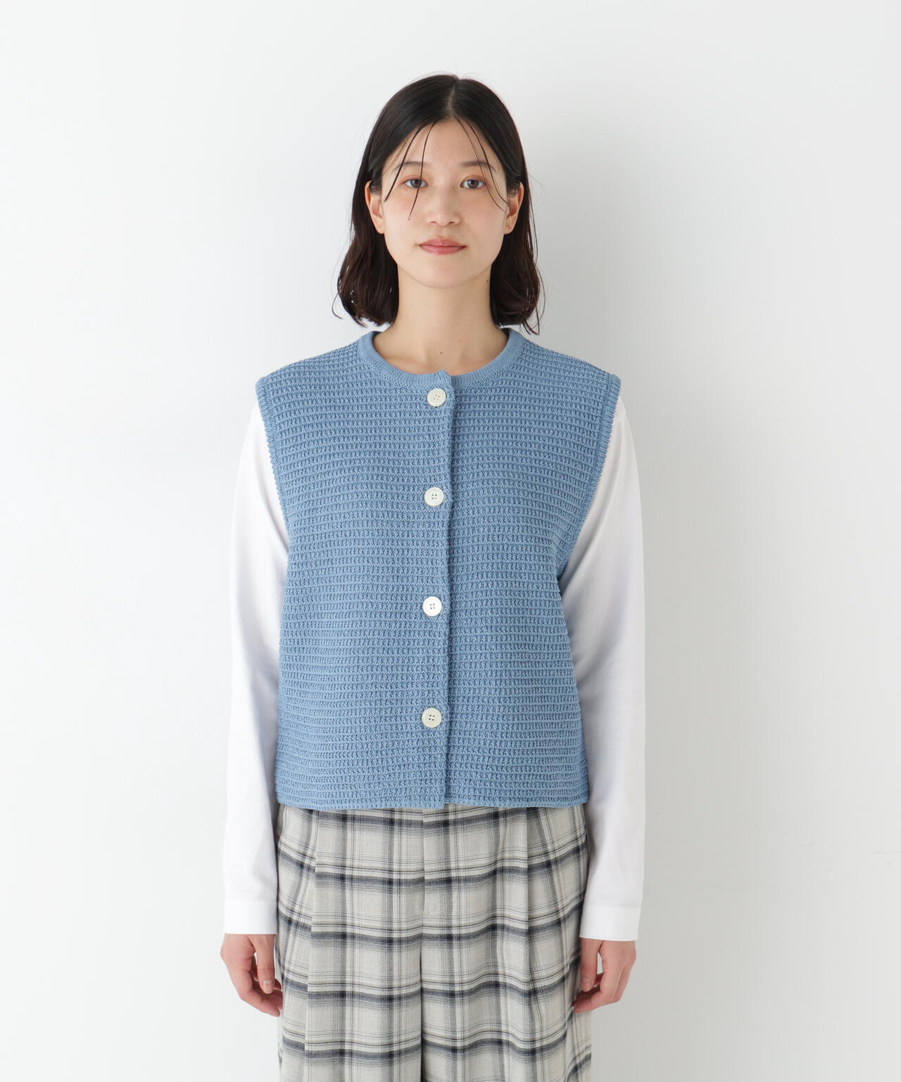 ≪定番 / 洗える≫ギマコットン地柄ニットベスト