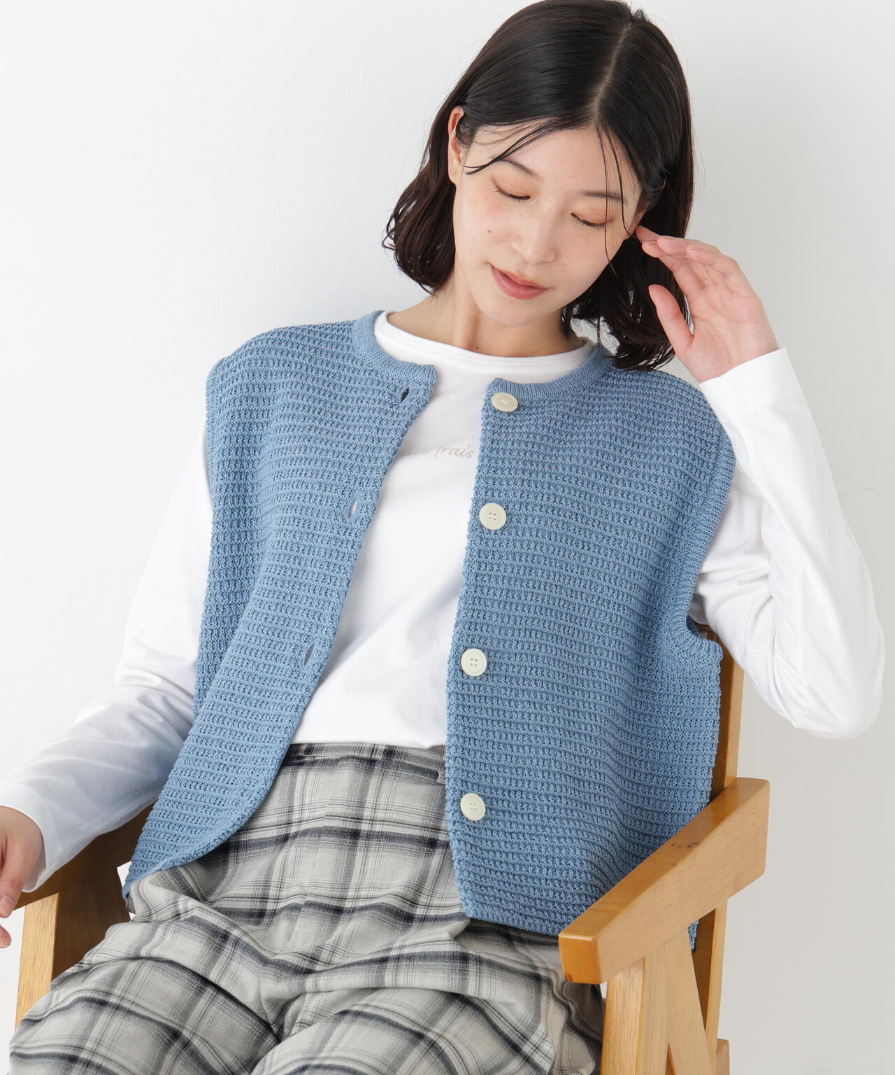 ≪定番 / 洗える≫ギマコットン地柄ニットベスト