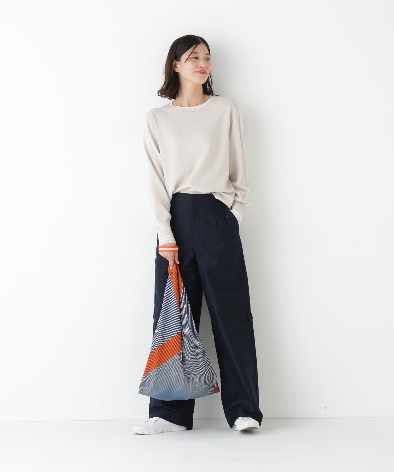 ≪オーガニックコットン混 / 洗える≫ライン入りニットプルオーバー