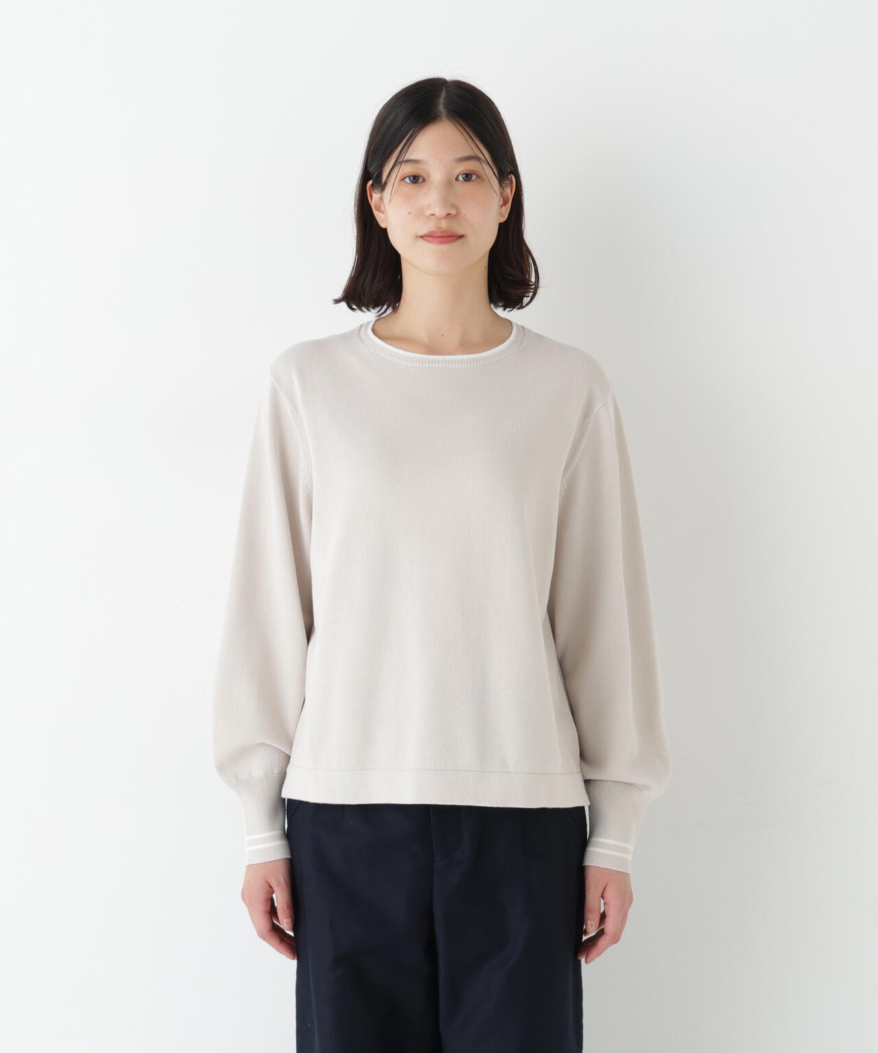 ≪オーガニックコットン混 / 洗える≫ライン入りニットプルオーバー