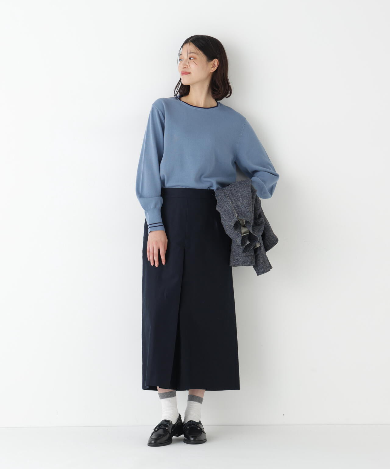 ≪オーガニックコットン混 / 洗える≫ライン入りニットプルオーバー