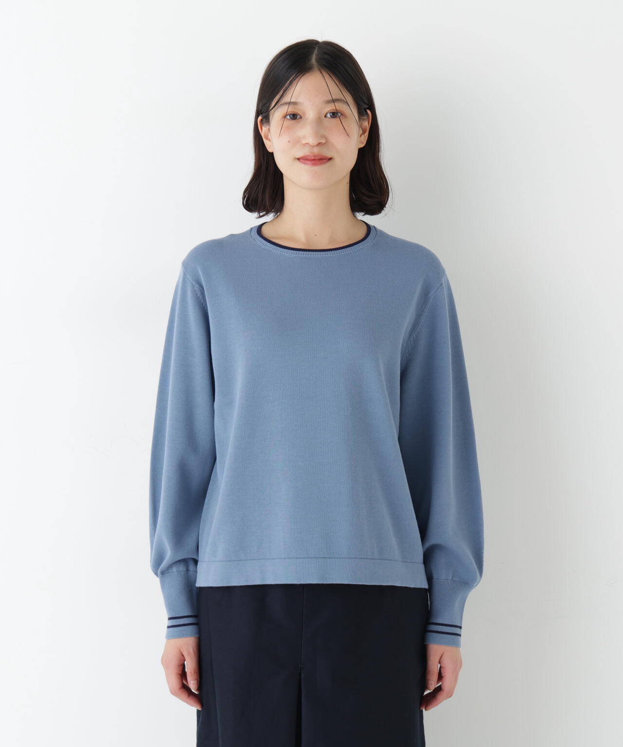≪オーガニックコットン混 / 洗える≫ライン入りニットプルオーバー
