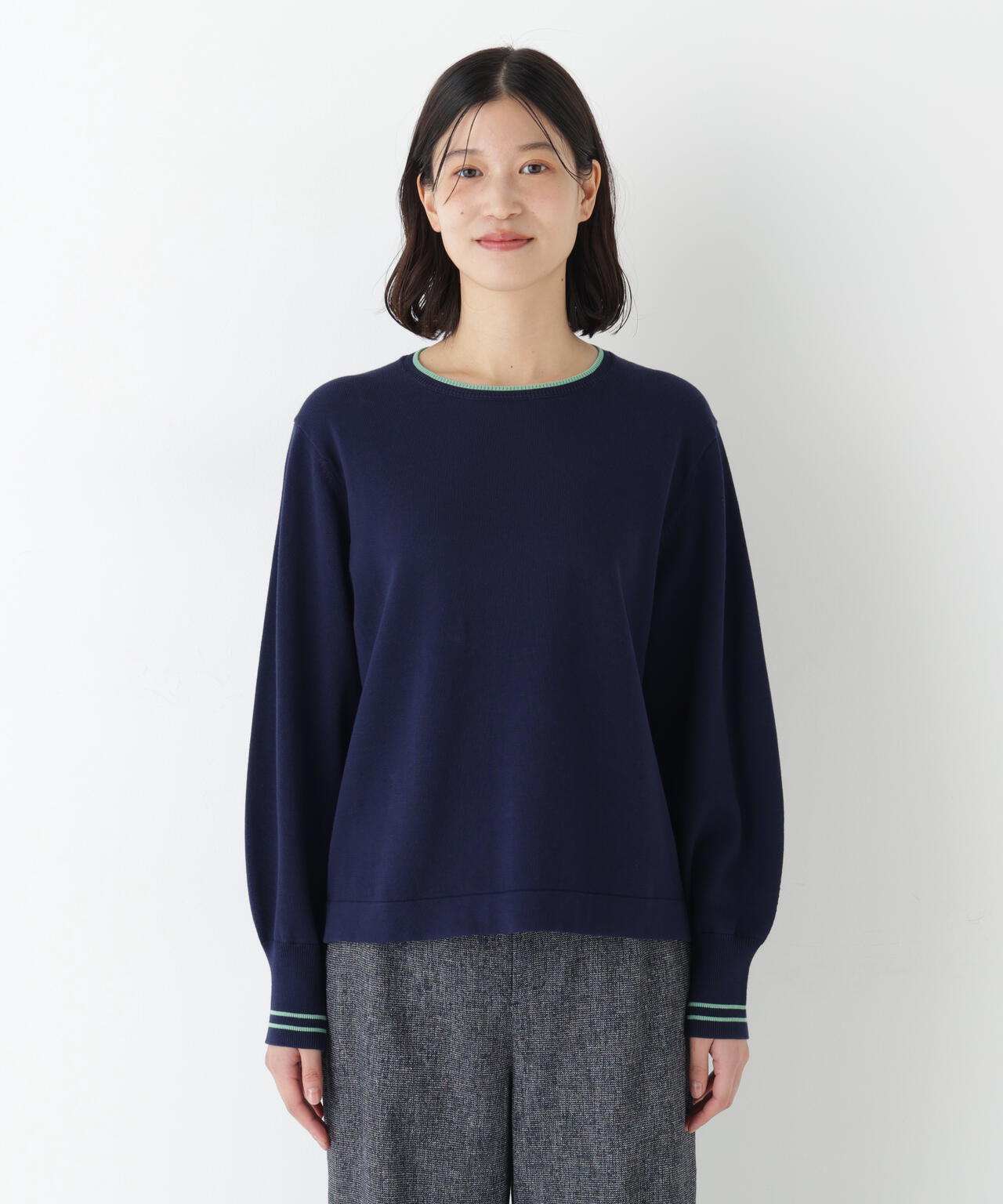 ≪オーガニックコットン混 / 洗える≫ライン入りニットプルオーバー