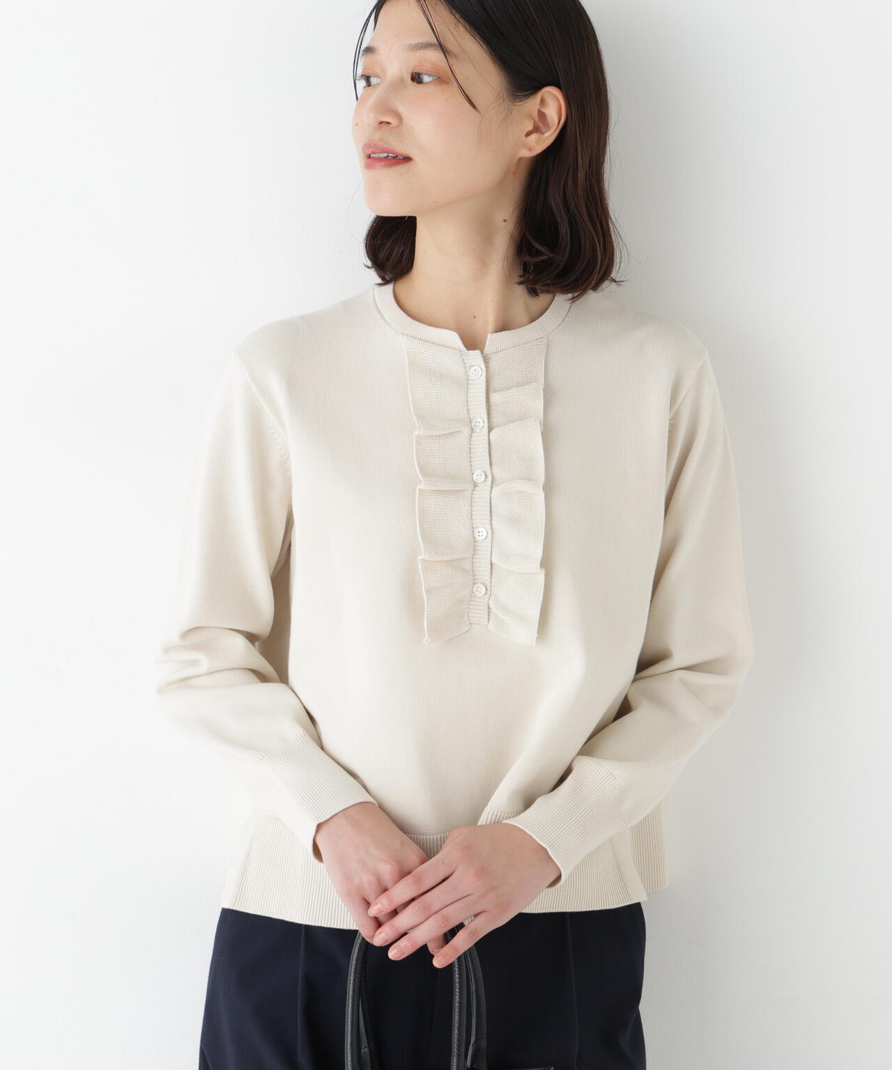 《オーガニックコットン混》フリルニットプルオーバー