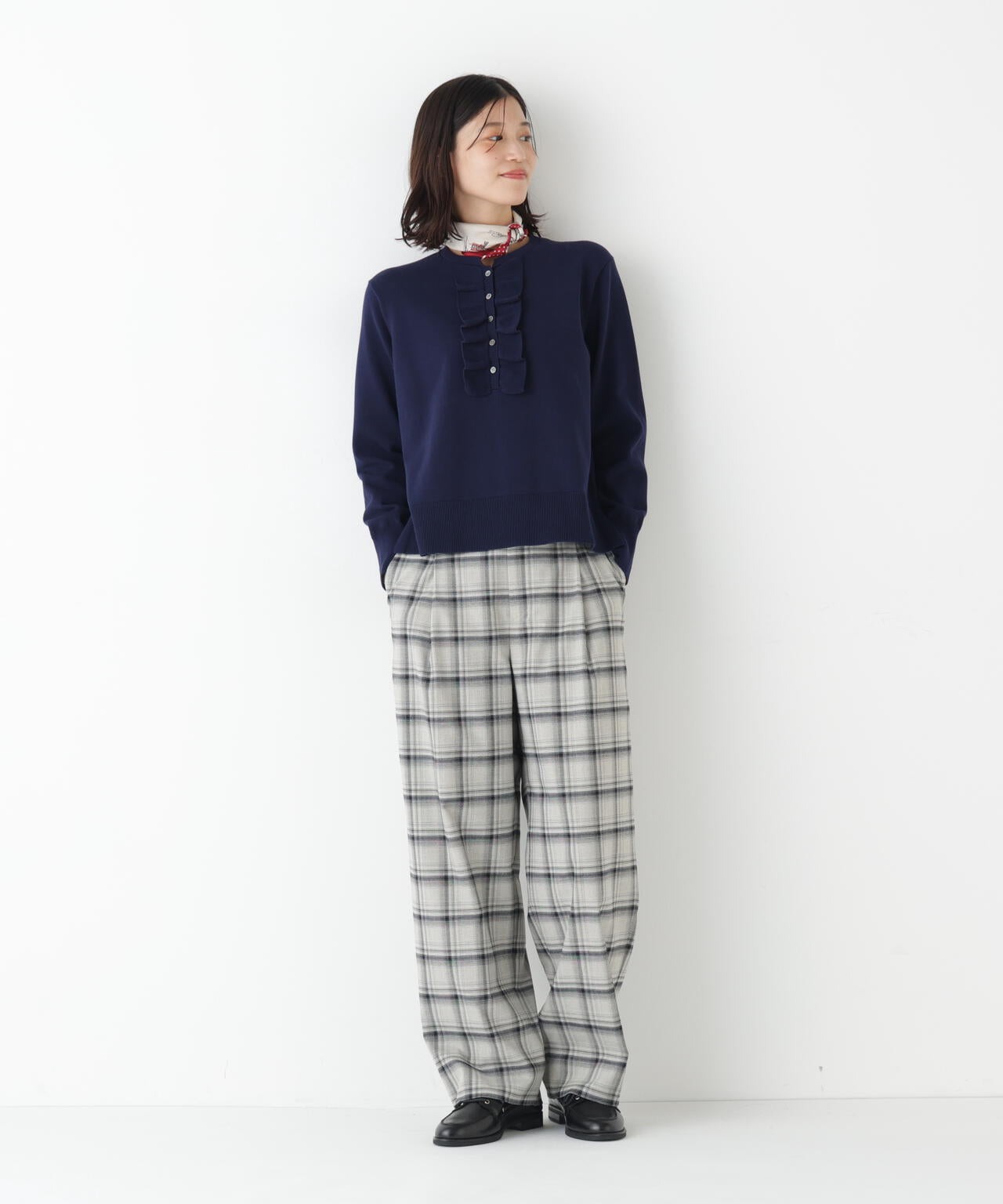 《オーガニックコットン混》フリルニットプルオーバー