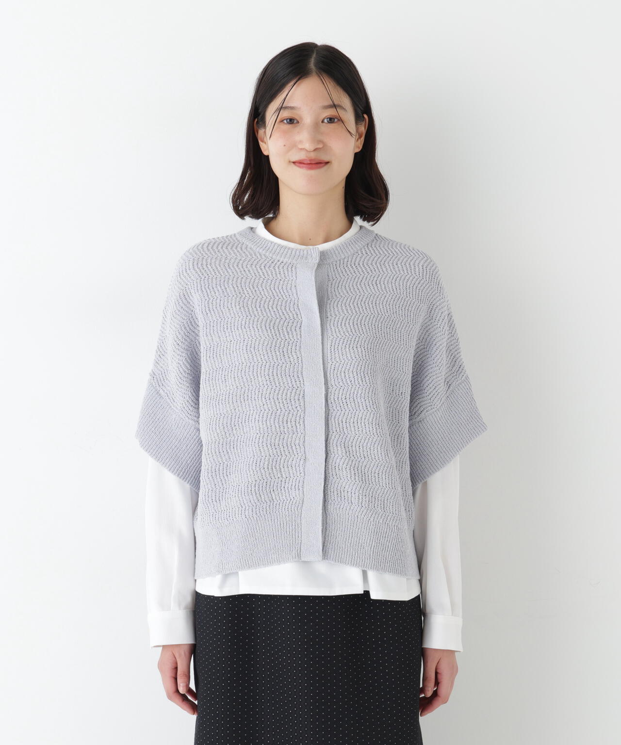 綿ポリエステルヘリンボーン柄半袖はおり