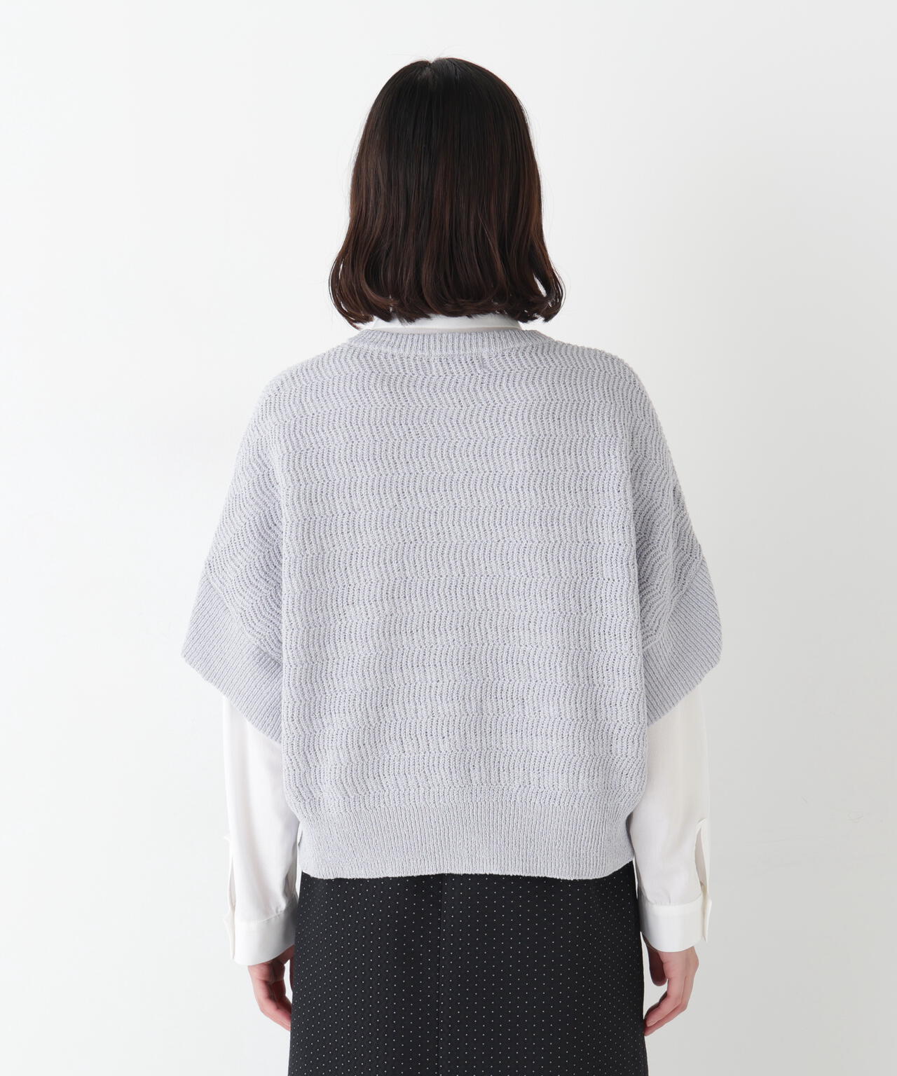 綿ポリエステルヘリンボーン柄半袖はおり