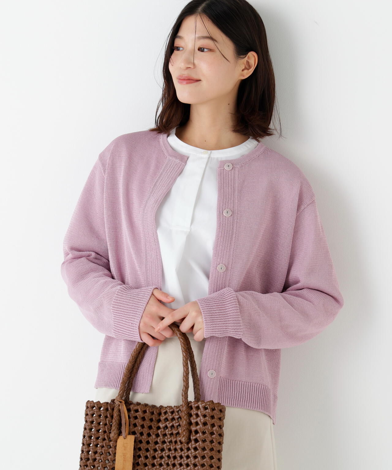 ミドルゲージギマクルーネックカーディガン