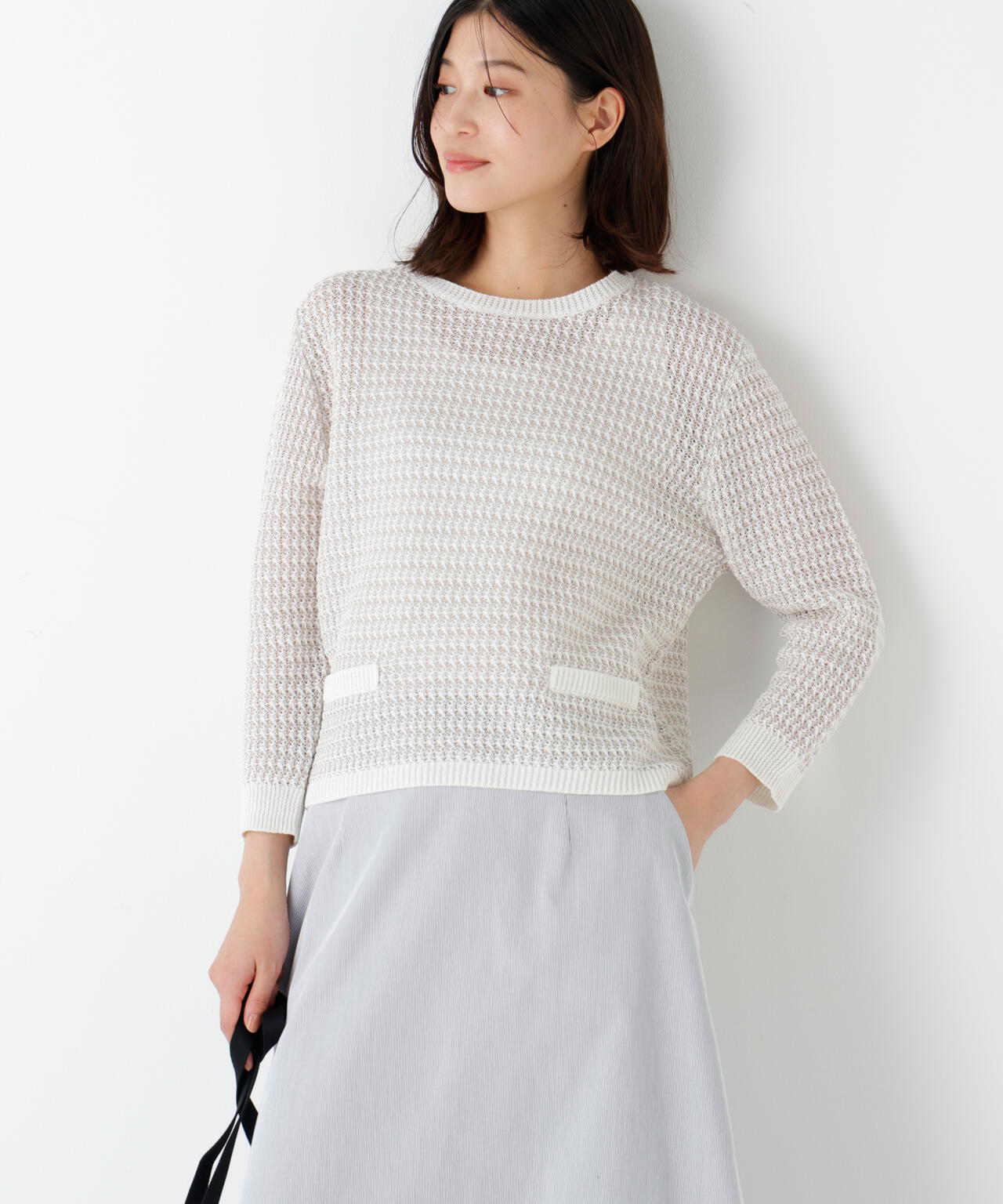 《名品 / 洗える》ミドルゲージ ギマ ミックスニットプルオーバー