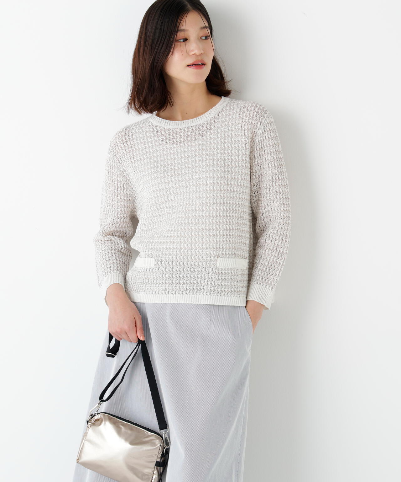 《名品 / 洗える》ミドルゲージ ギマ ミックスニットプルオーバー