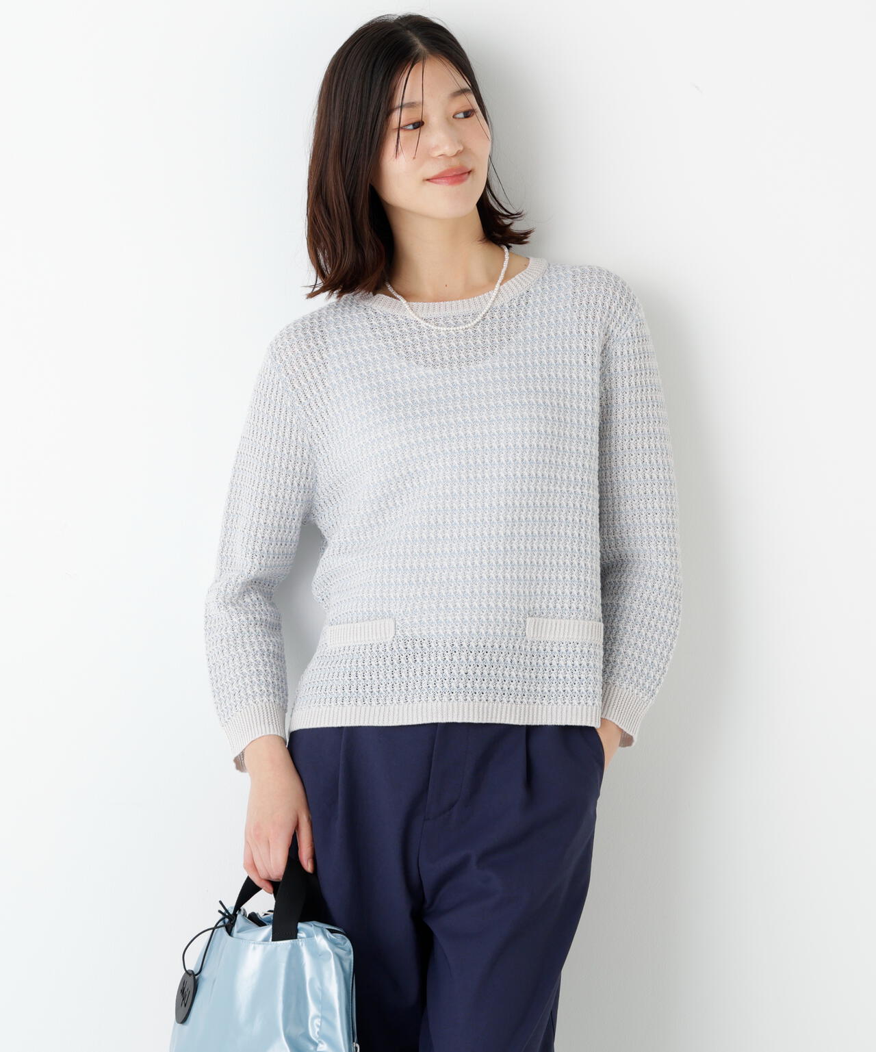 《名品 / 洗える》ミドルゲージ ギマ ミックスニットプルオーバー