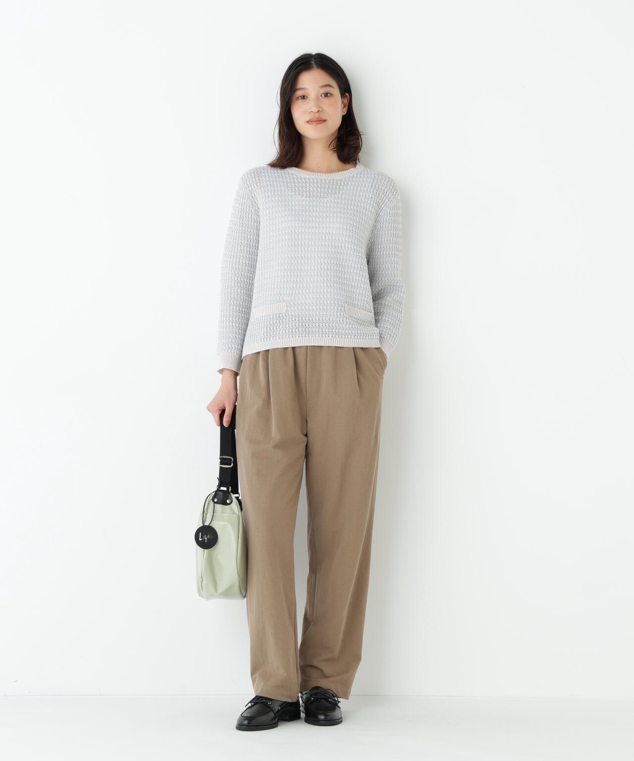 《名品 / 洗える》ミドルゲージ ギマ ミックスニットプルオーバー