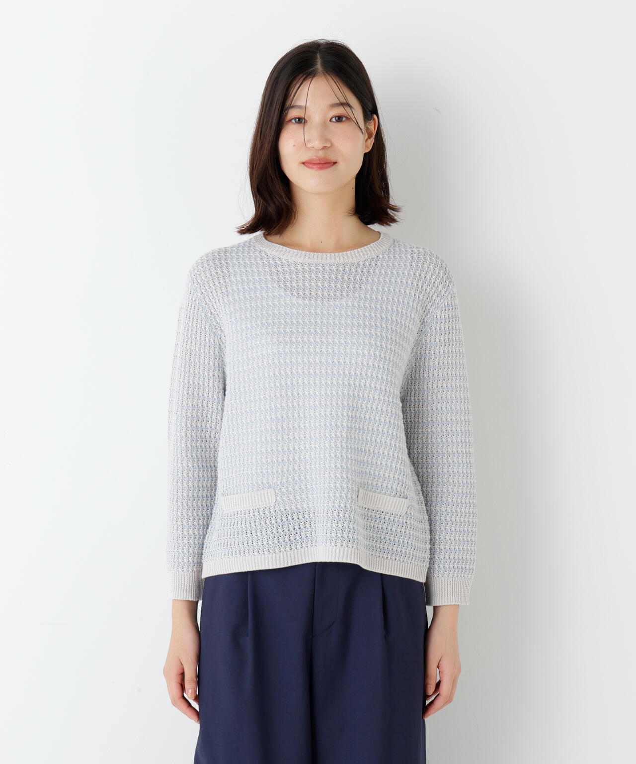 《名品 / 洗える》ミドルゲージ ギマ ミックスニットプルオーバー