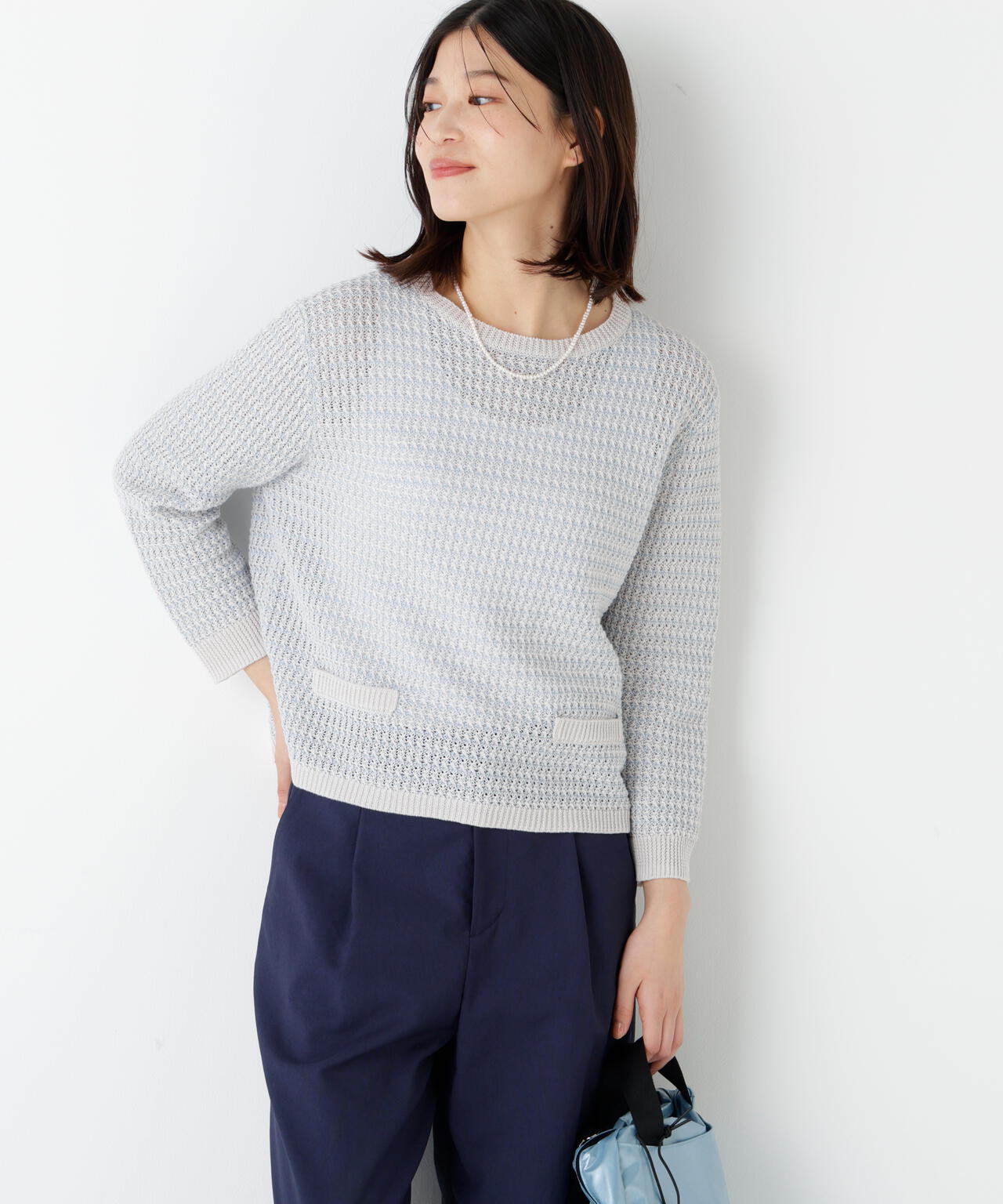 《名品 / 洗える》ミドルゲージ ギマ ミックスニットプルオーバー