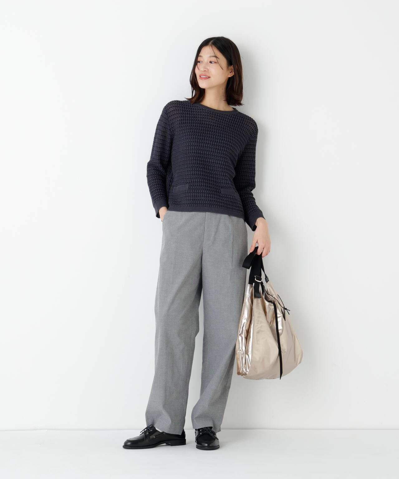 《名品 / 洗える》ミドルゲージ ギマ ミックスニットプルオーバー