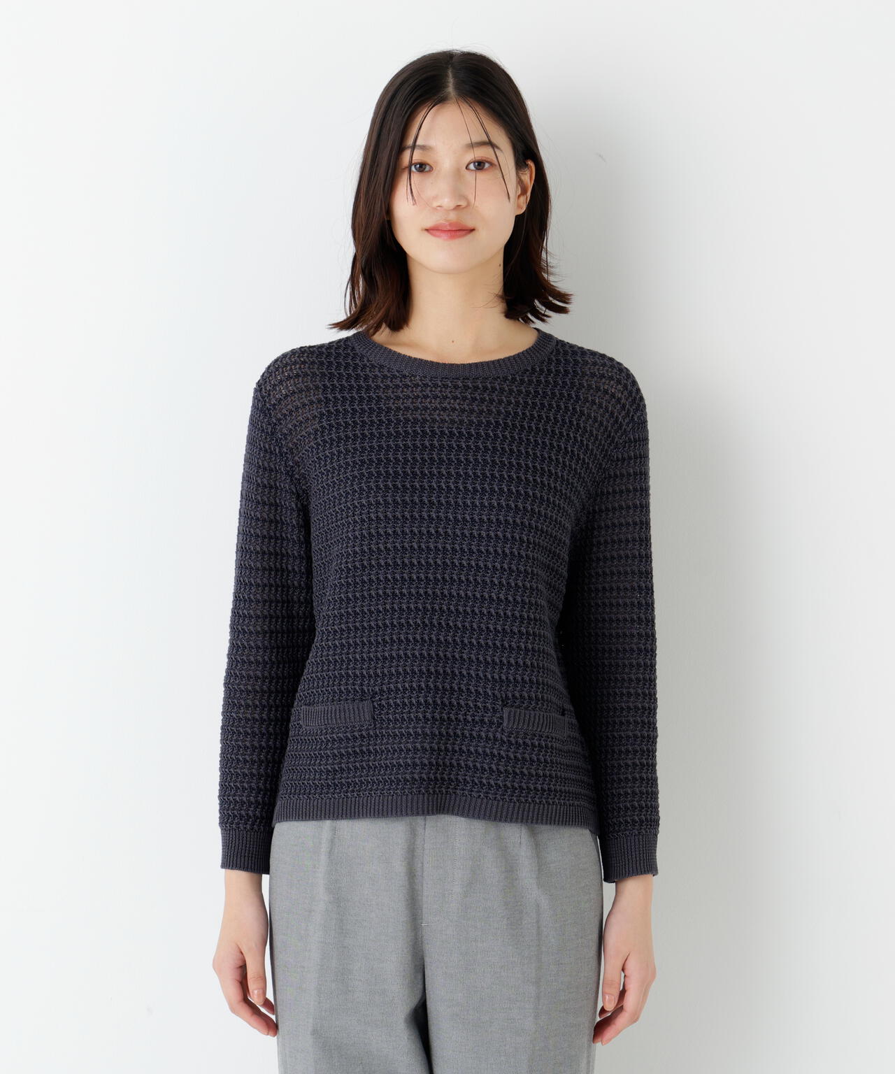 《名品 / 洗える》ミドルゲージ ギマ ミックスニットプルオーバー