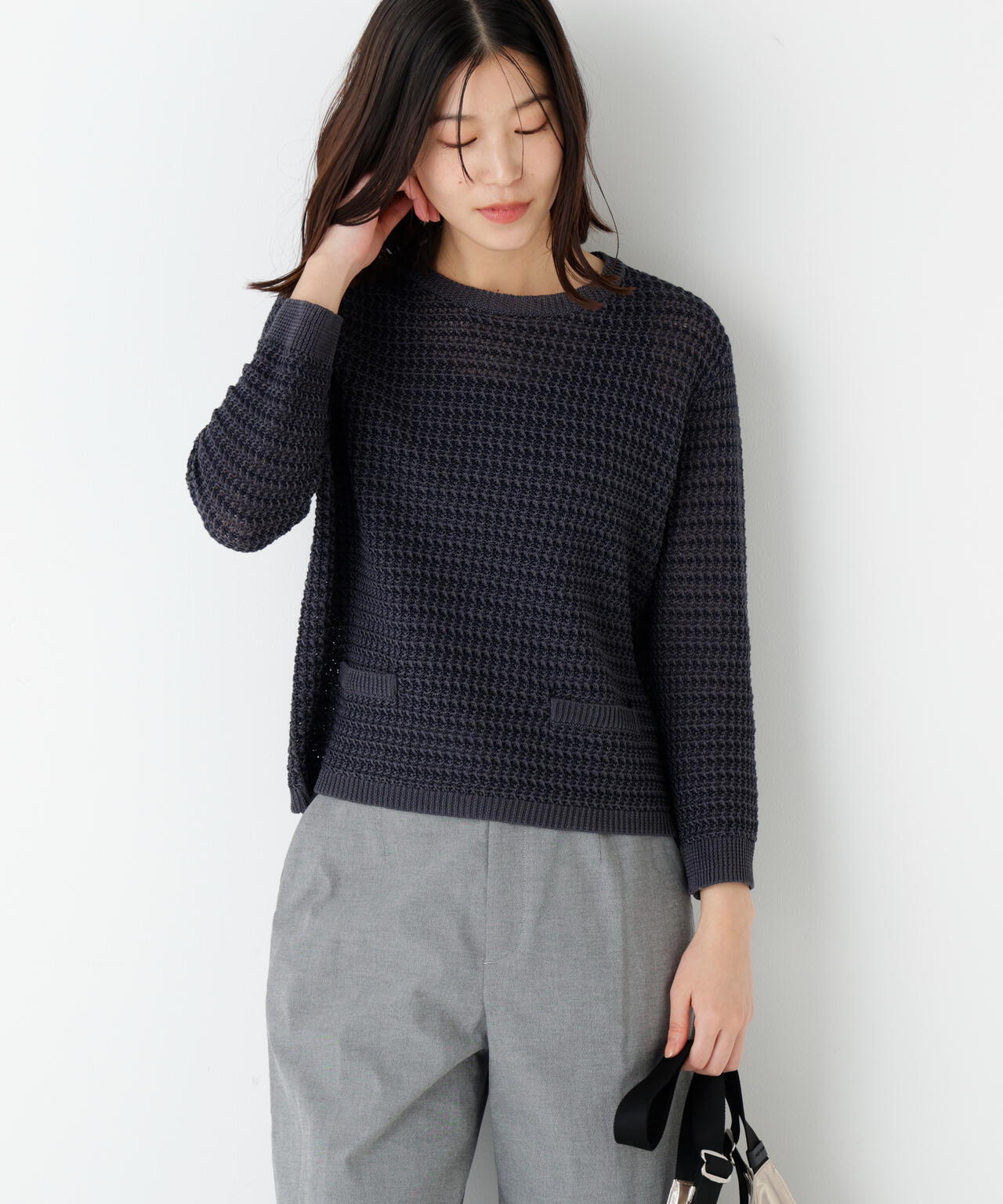 《名品 / 洗える》ミドルゲージ ギマ ミックスニットプルオーバー