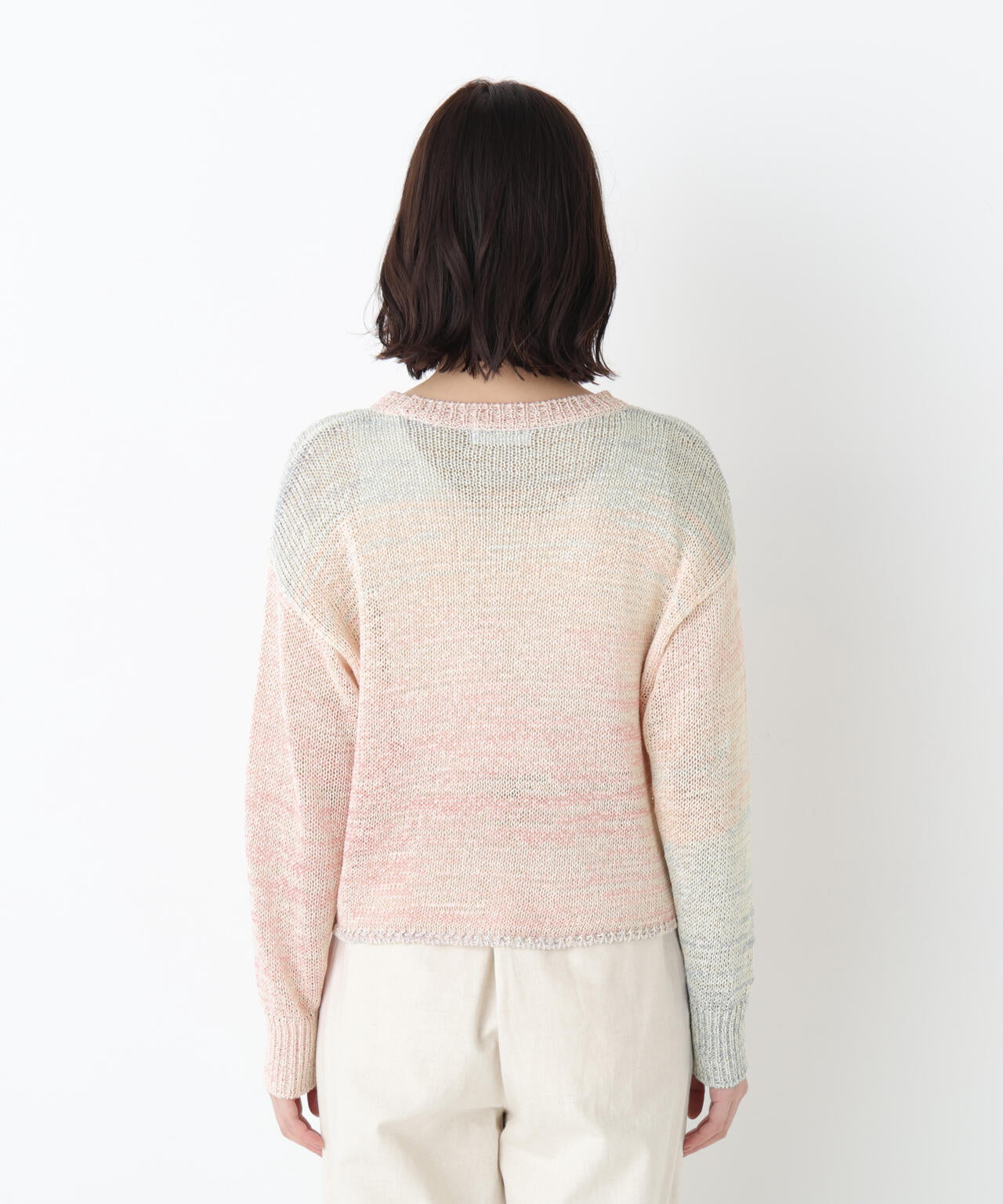 《洗える》コットン混 カスリヤーンクルーネックプルオーバー