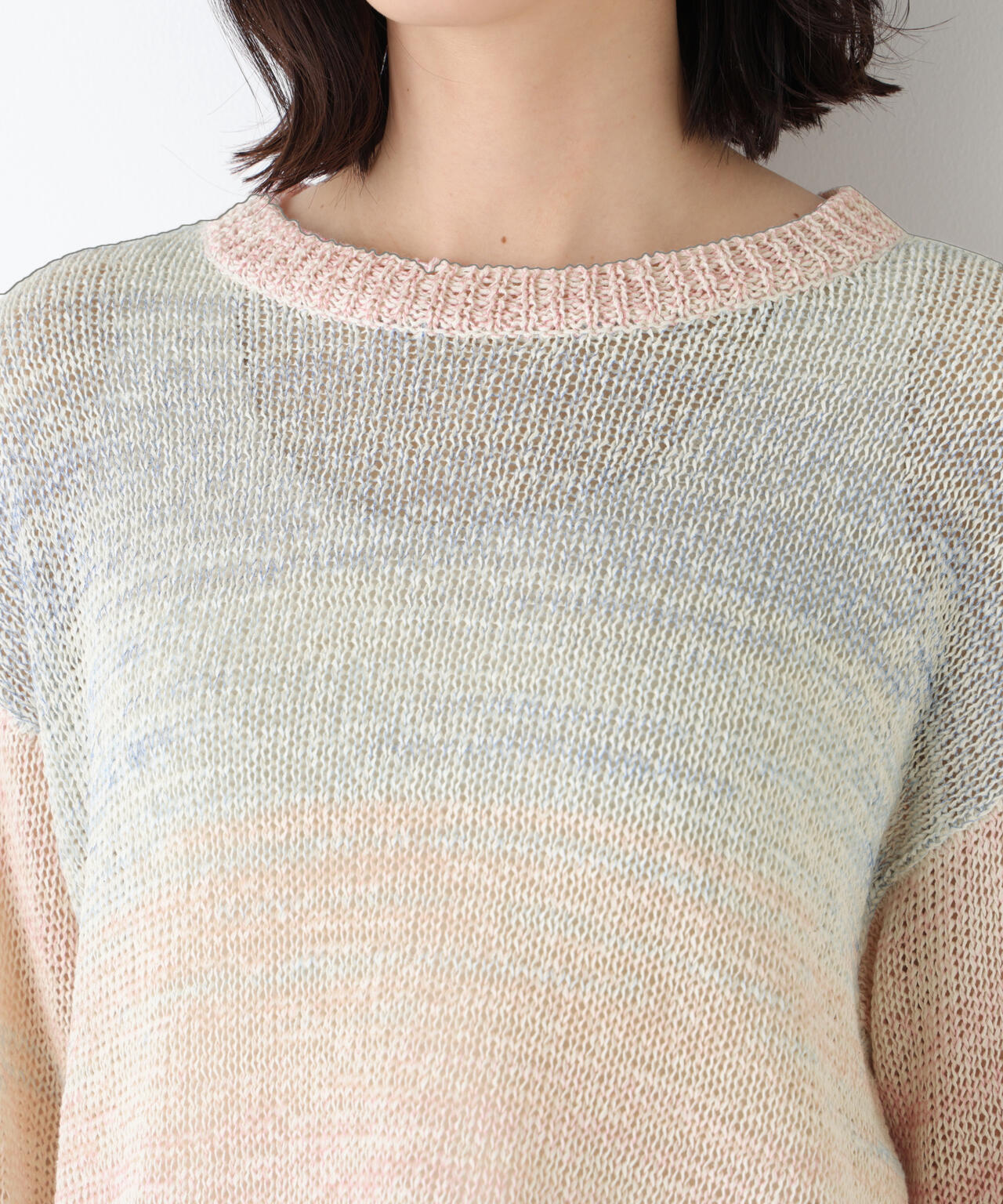 《洗える》コットン混 カスリヤーンクルーネックプルオーバー