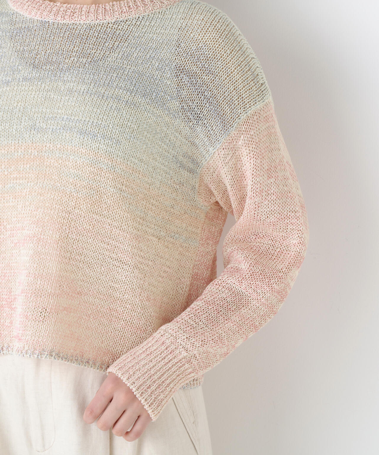 《洗える》コットン混 カスリヤーンクルーネックプルオーバー