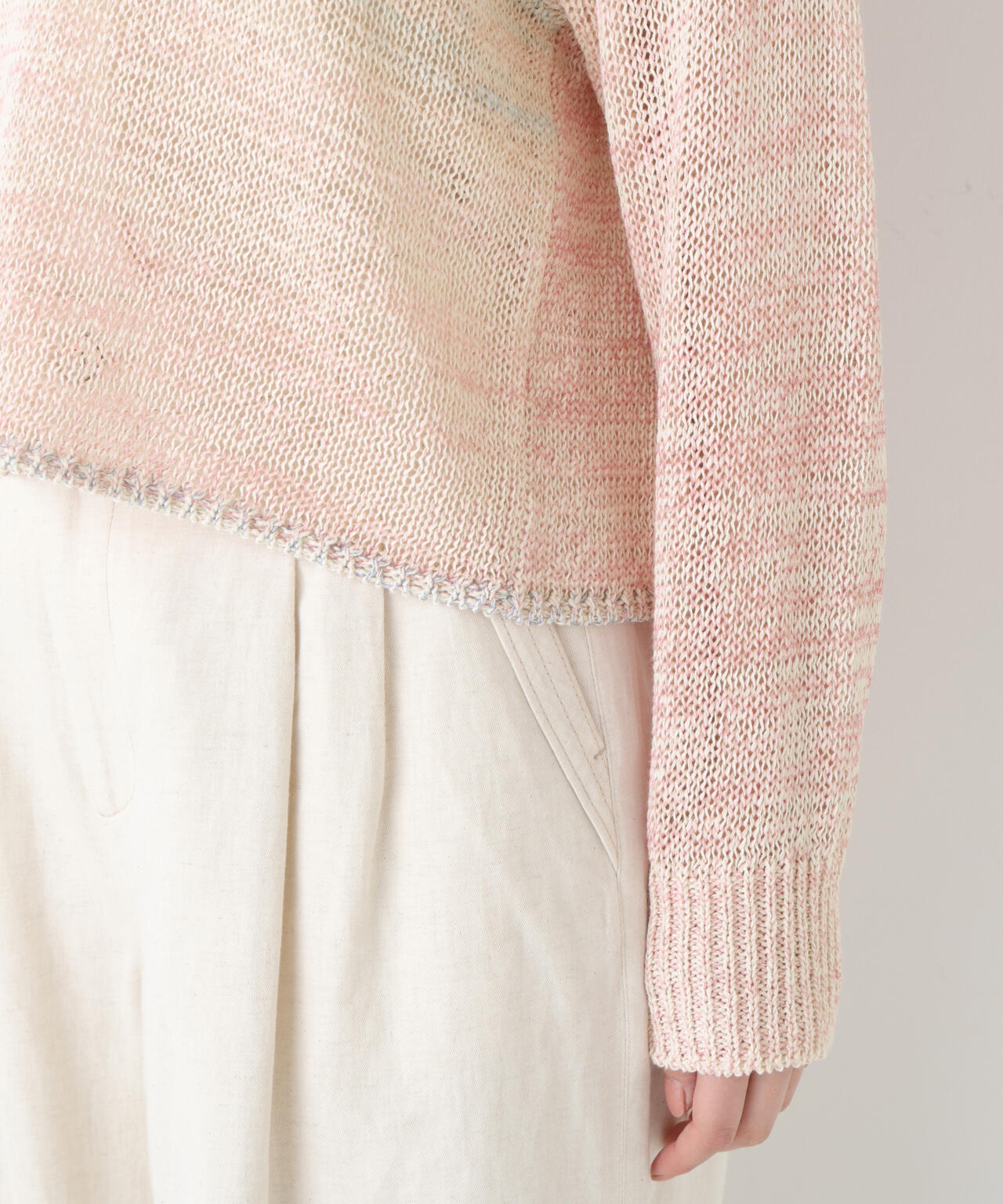 《洗える》コットン混 カスリヤーンクルーネックプルオーバー