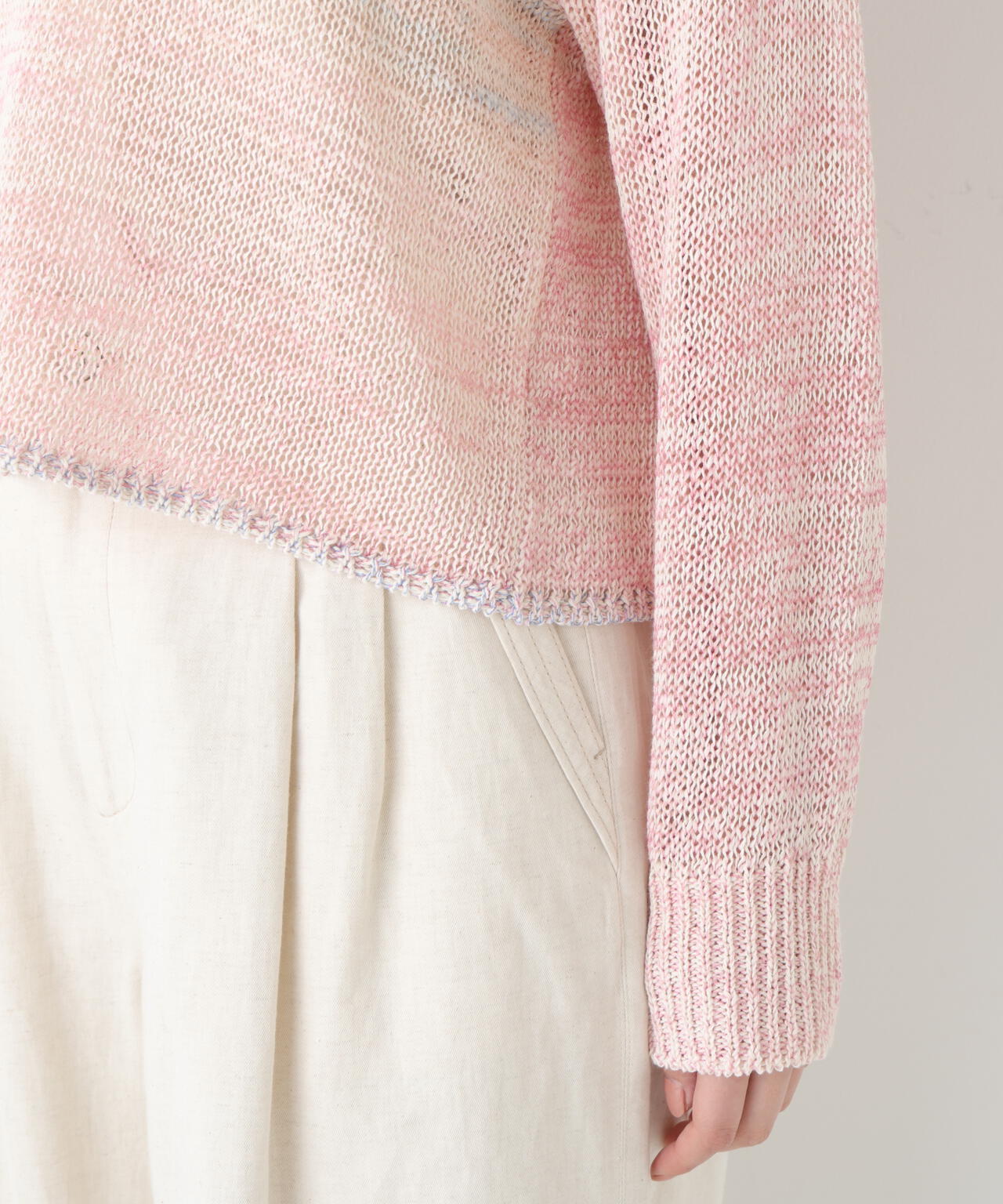 《洗える》コットン混 カスリヤーンクルーネックプルオーバー