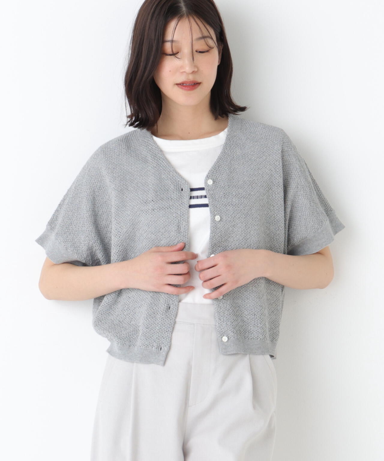 《洗える》メッシュ柄ニットジレ
