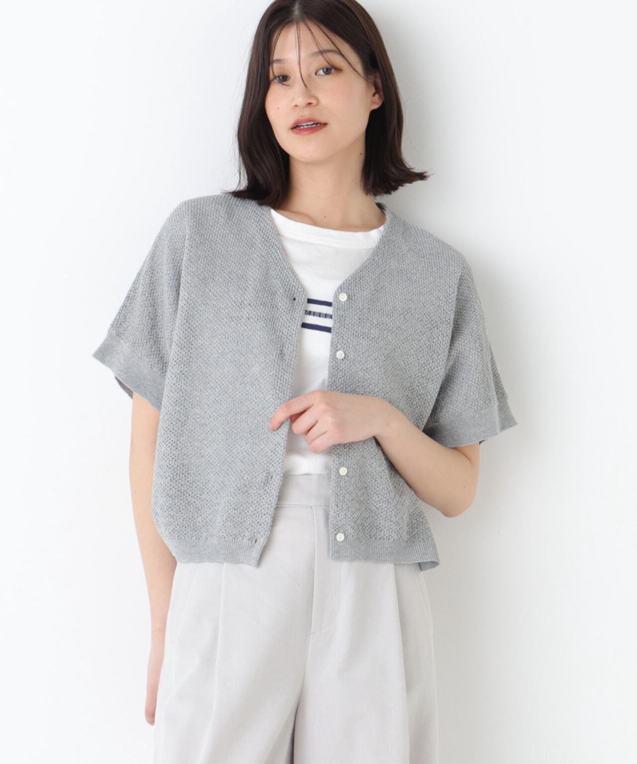 《洗える》メッシュ柄ニットジレ