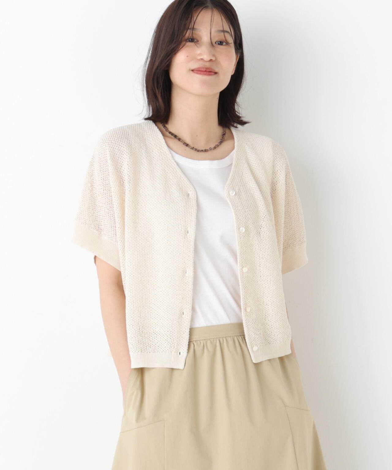 メッシュ柄ニットジレ