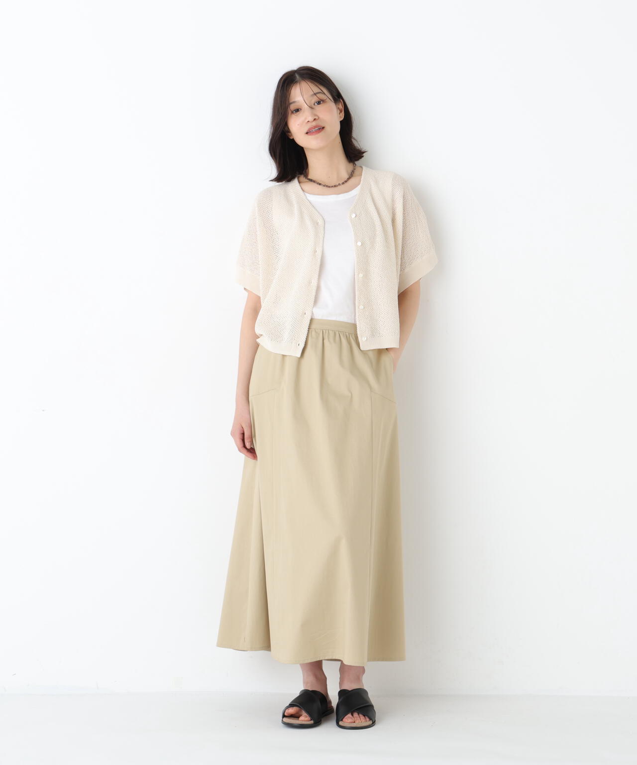 《洗える》メッシュ柄ニットジレ