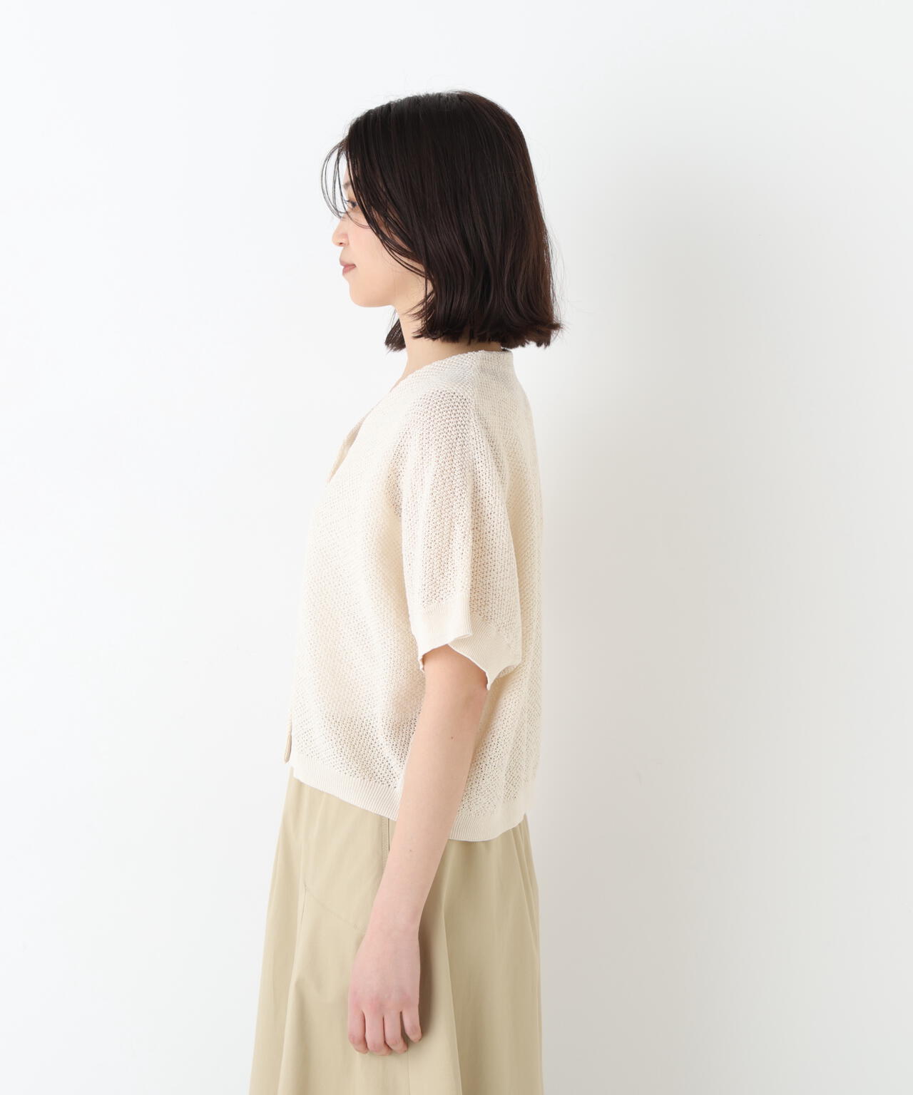 《洗える》メッシュ柄ニットジレ