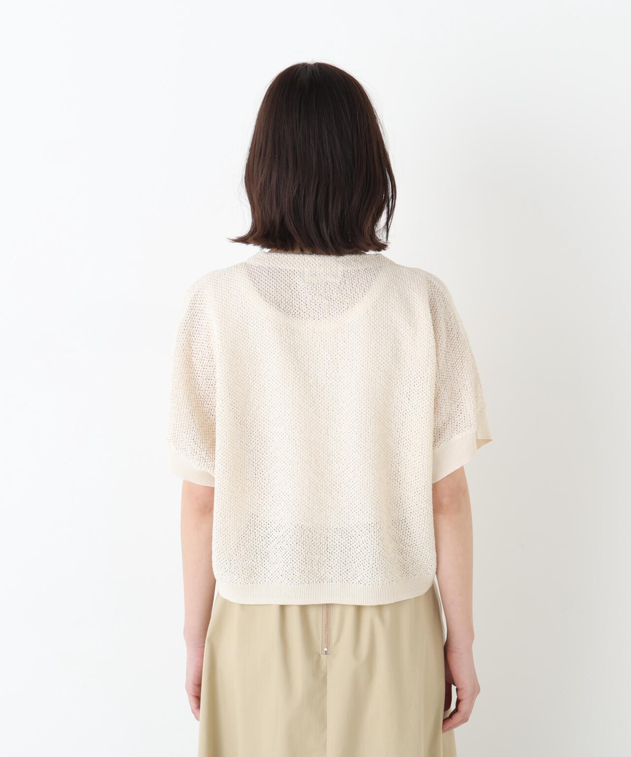 《洗える》メッシュ柄ニットジレ