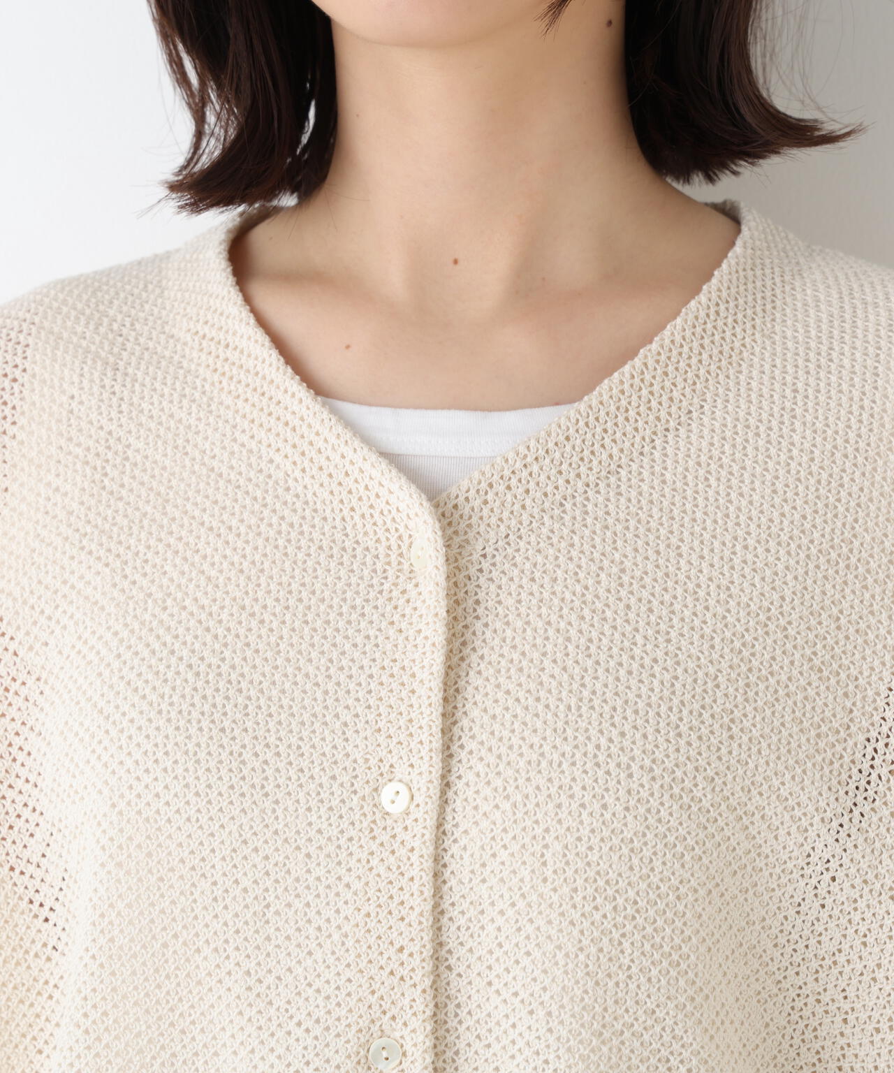 《洗える》メッシュ柄ニットジレ