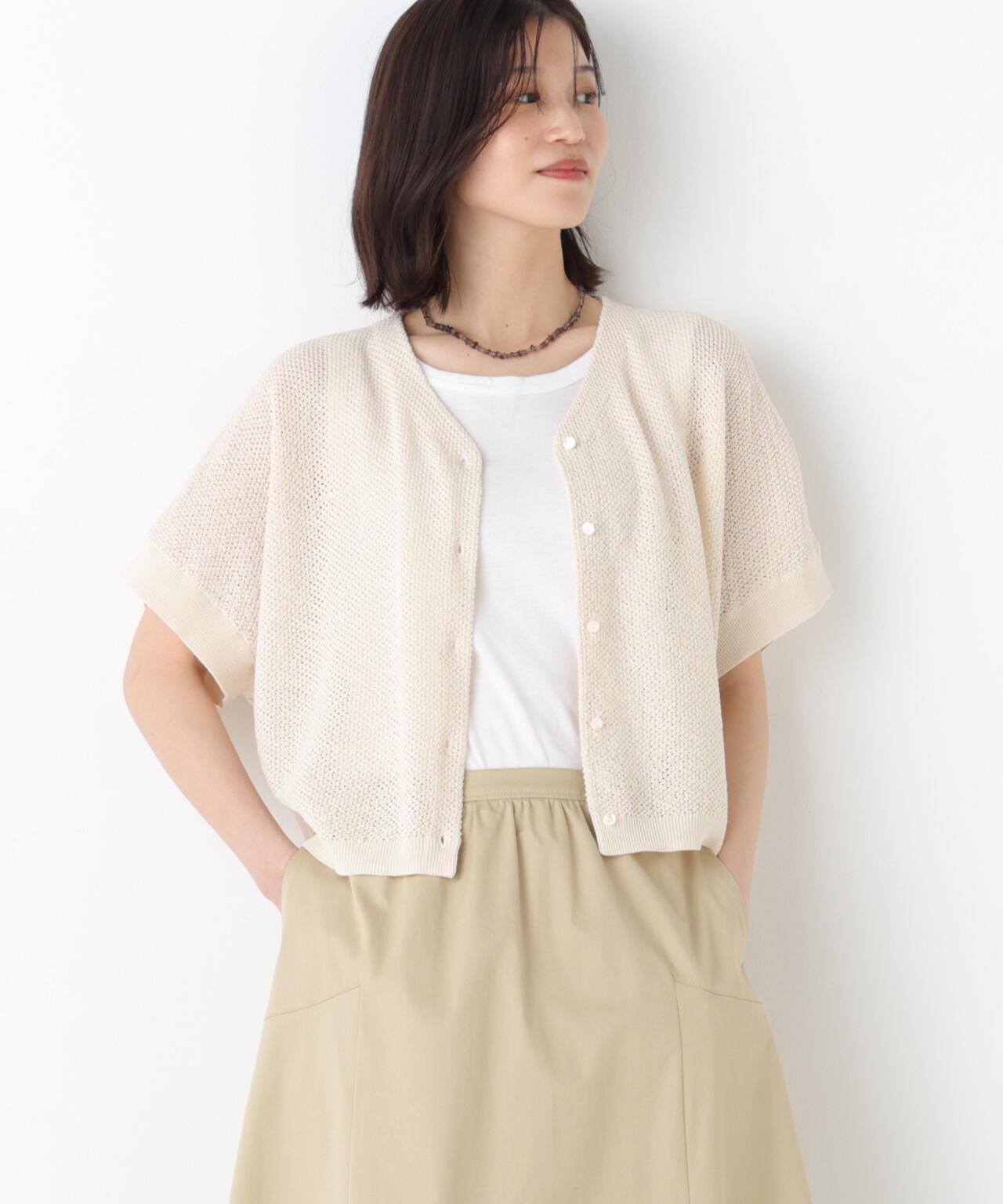 《洗える》メッシュ柄ニットジレ