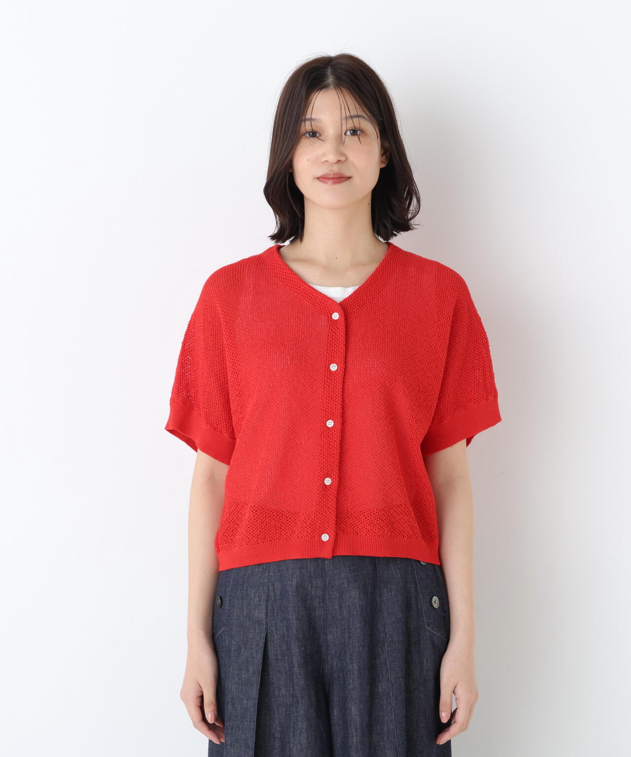 《洗える》メッシュ柄ニットジレ