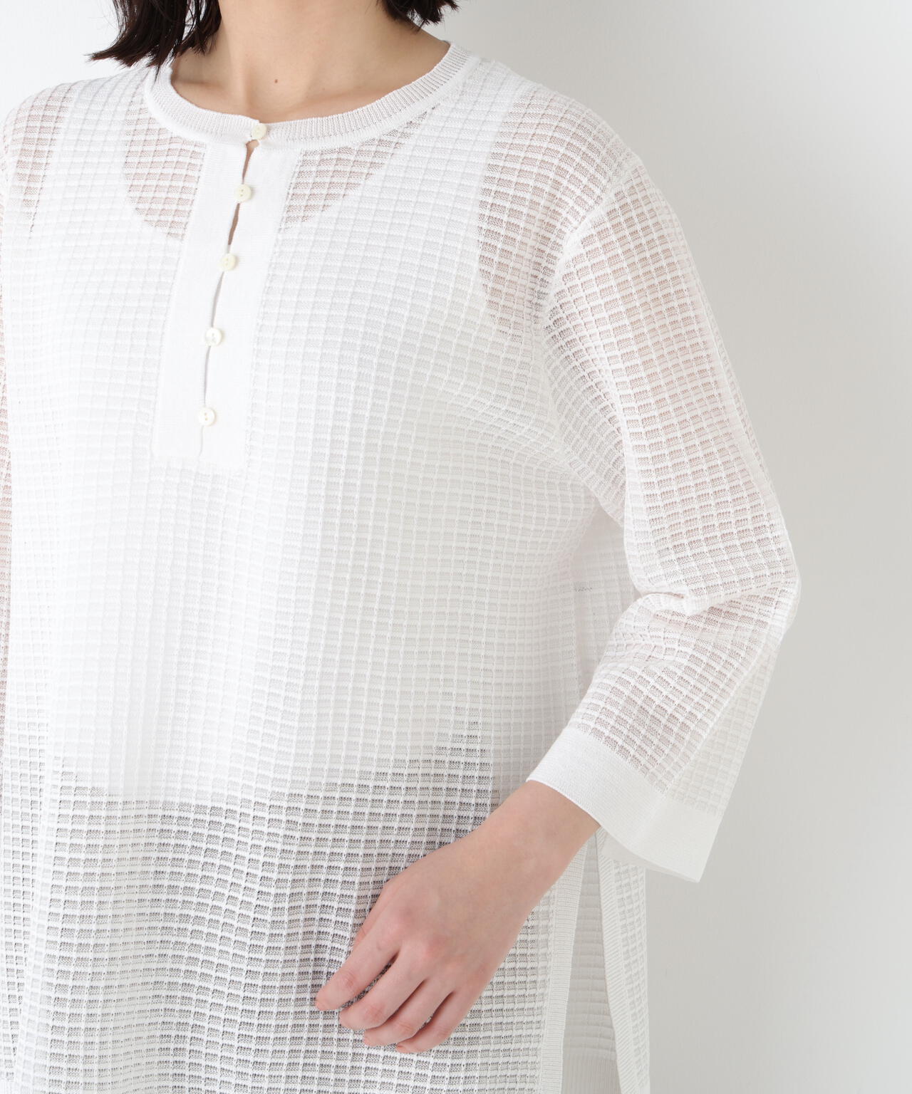 《洗える》コットンポリエステルシアーチェックチュニックプルオーバー