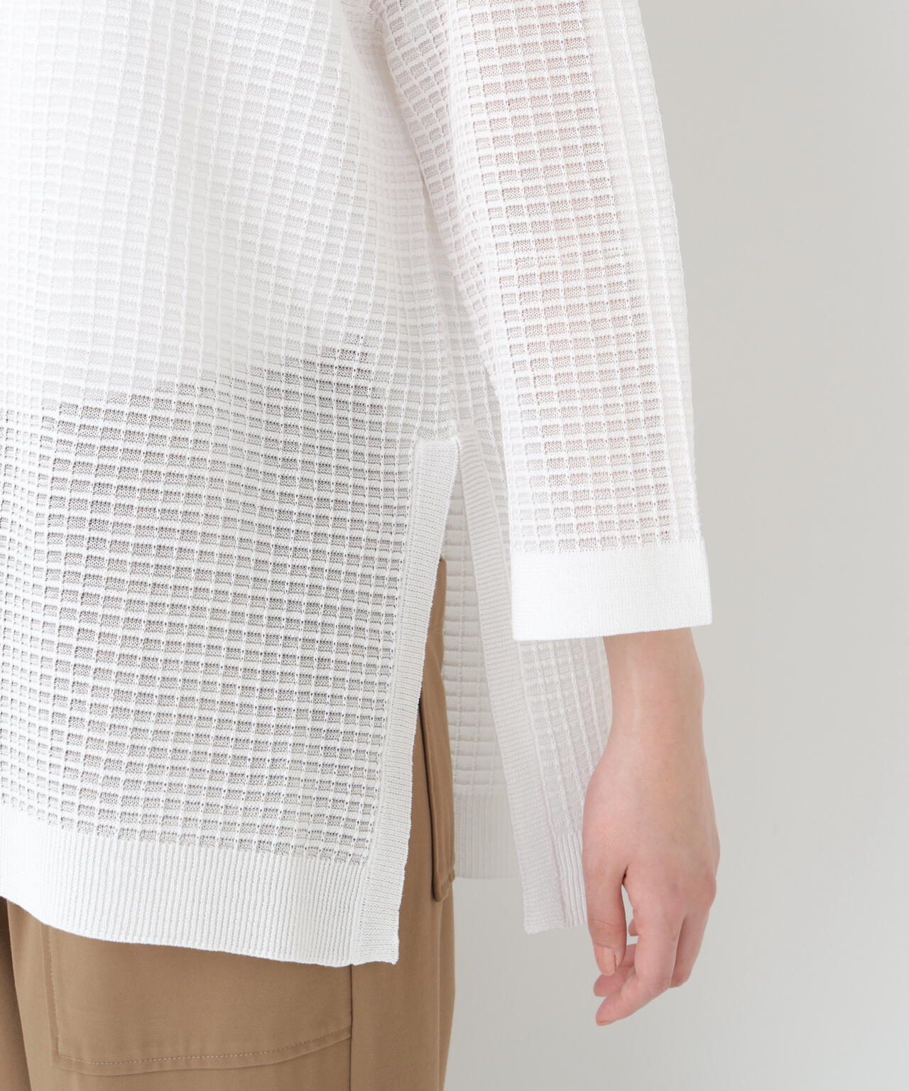 《洗える》コットンポリエステルシアーチェックチュニックプルオーバー