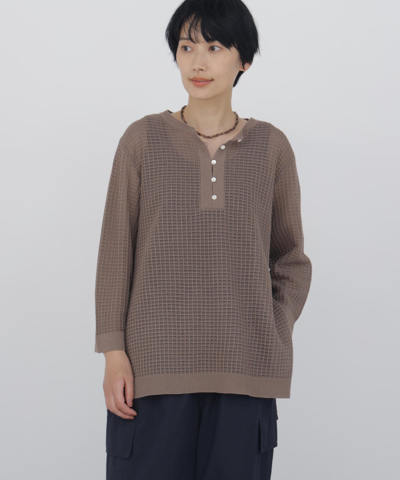 《洗える》コットンポリエステルシアーチェックチュニックプルオーバー