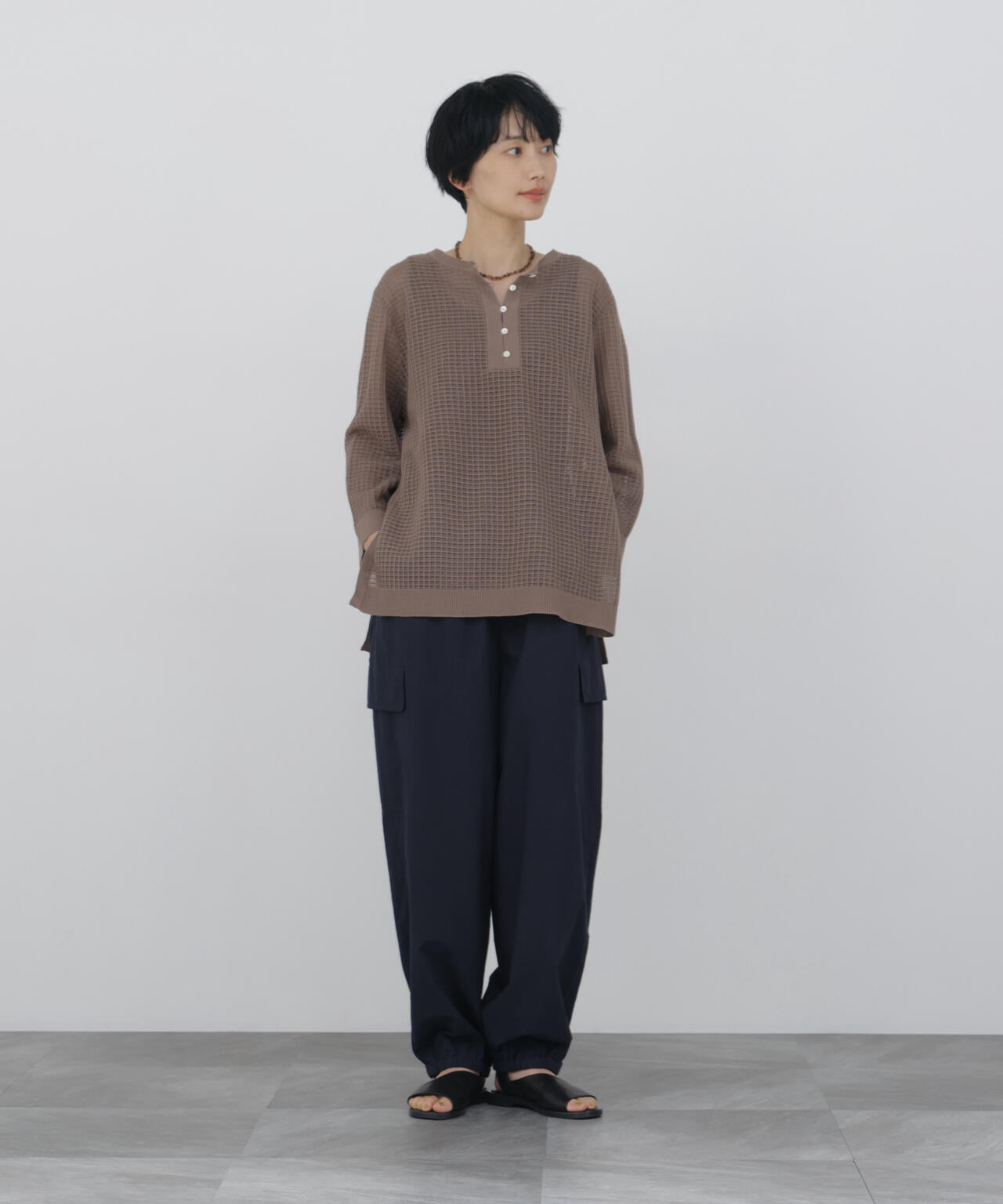 《洗える》コットンポリエステルシアーチェックチュニックプルオーバー