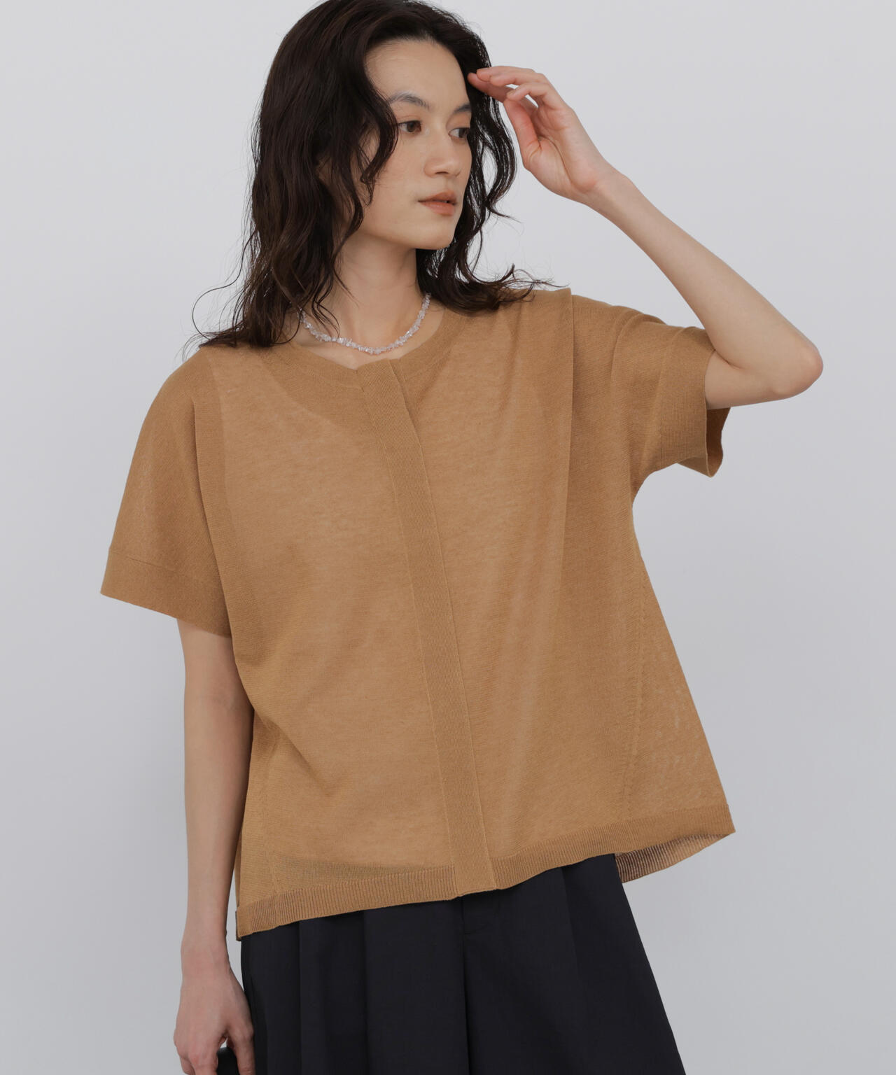 《名品 / 洗える》シアーハイゲージキーネックプルオーバー