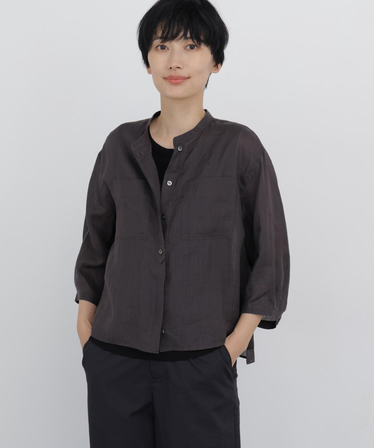 《名品 / 日差し対策 / 洗える / 4色展開!》ラミーバンドカラーシャツブラウス