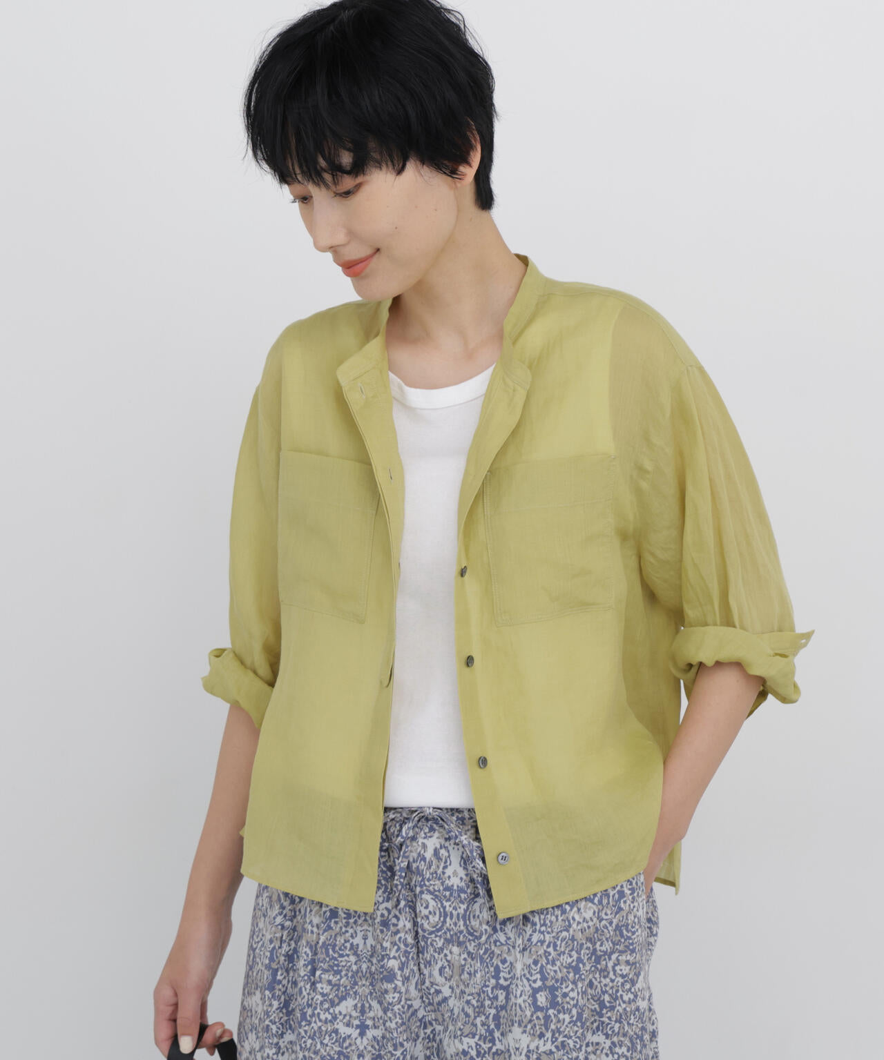 《名品 / 日差し対策 / 洗える / 4色展開!》ラミーバンドカラーシャツブラウス