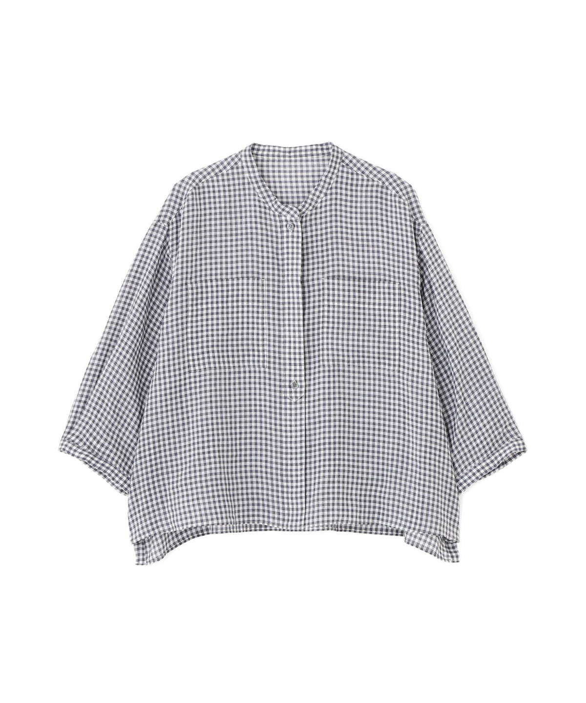 《名品 / 日差し対策 / 洗える / セットアップ》ラミーギンガムチェック バンドカラーシャツブラウス