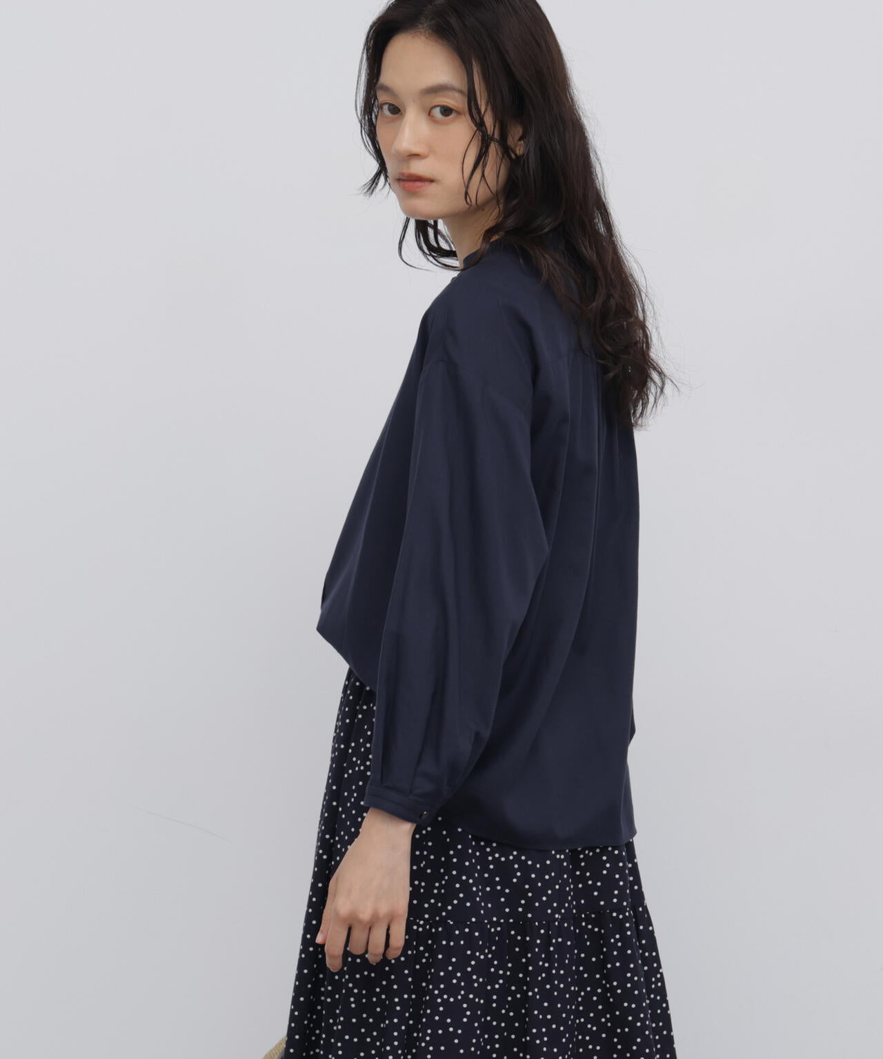 コットンシルクローンピンタックブラウス